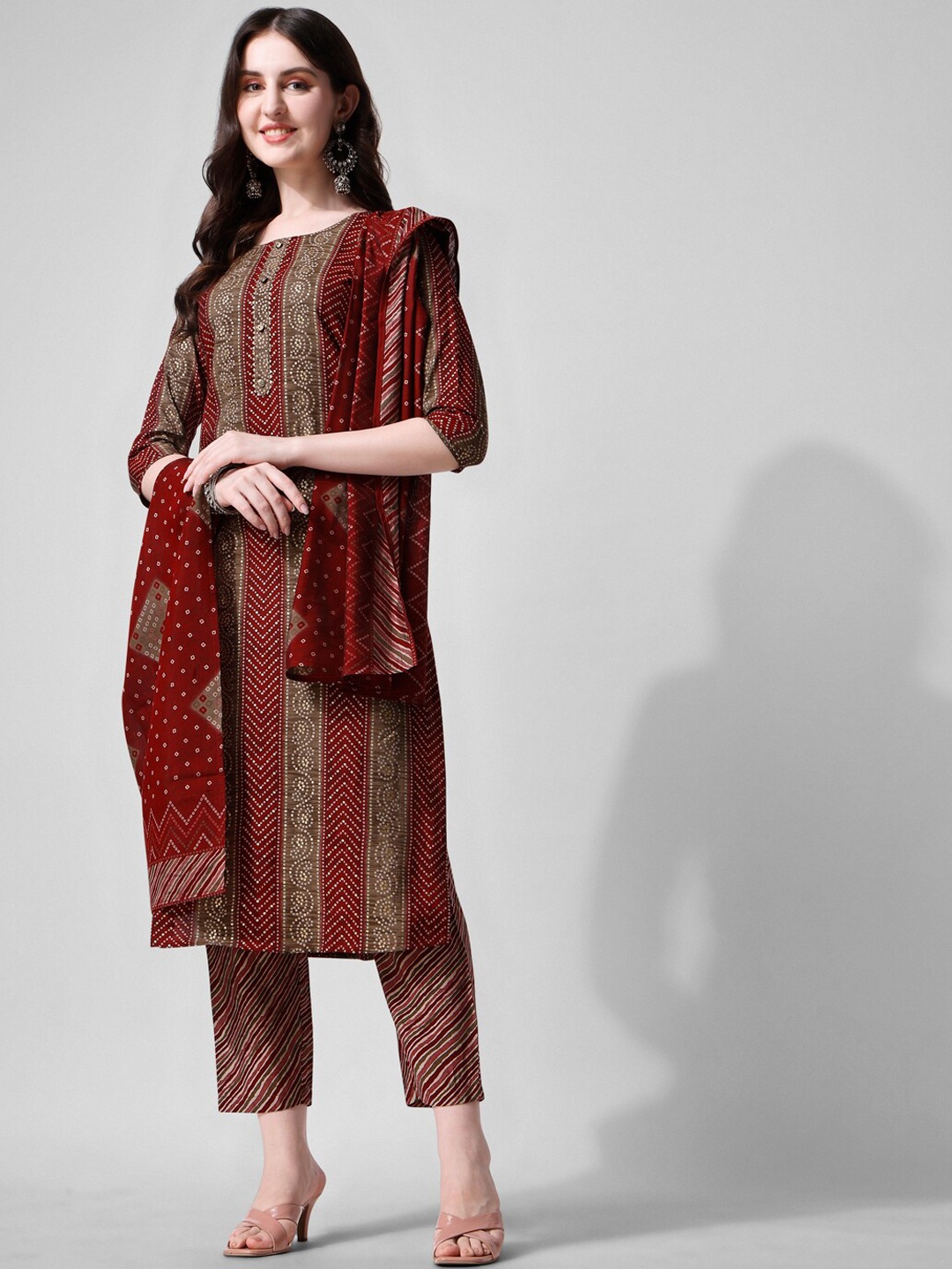 Berrylicious Bandhani Printed Gotta Patti Chanderi Cotton Kurta with Trousers & Dupatta, Maroon
Berrylicious Bandhani Printed Gotta Patti Chanderi Cotton Kurta with Trousers & Dupatta, Maroon