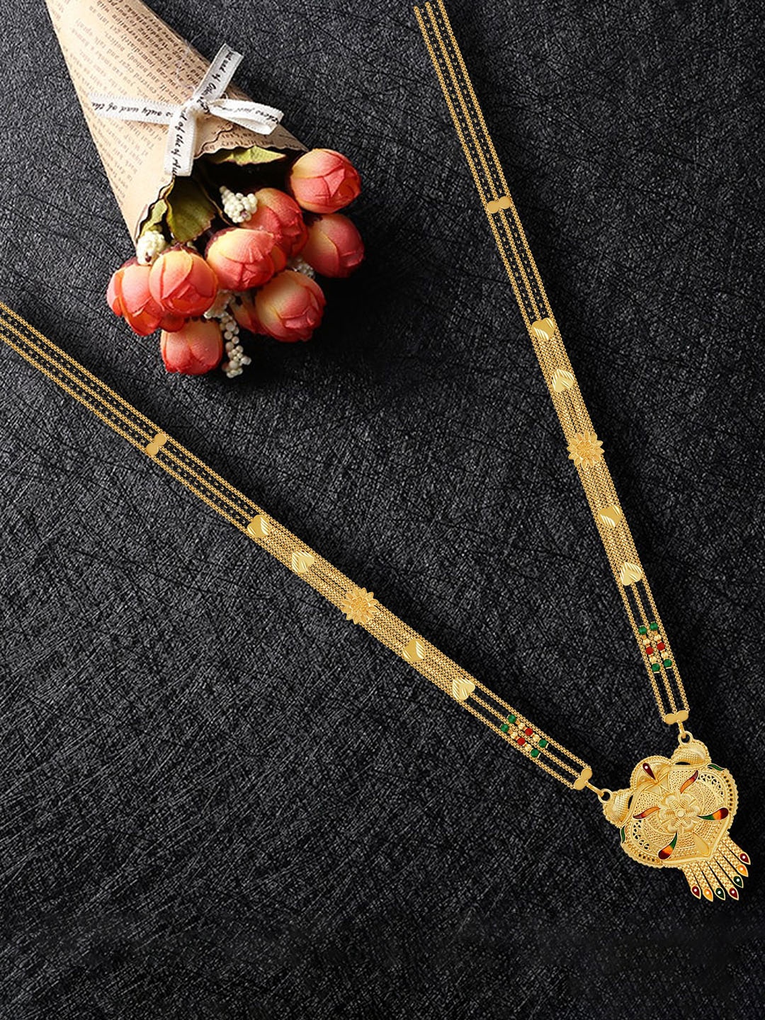 MANSIYAORANGE Gold-Plated Beaded Mangalsutra