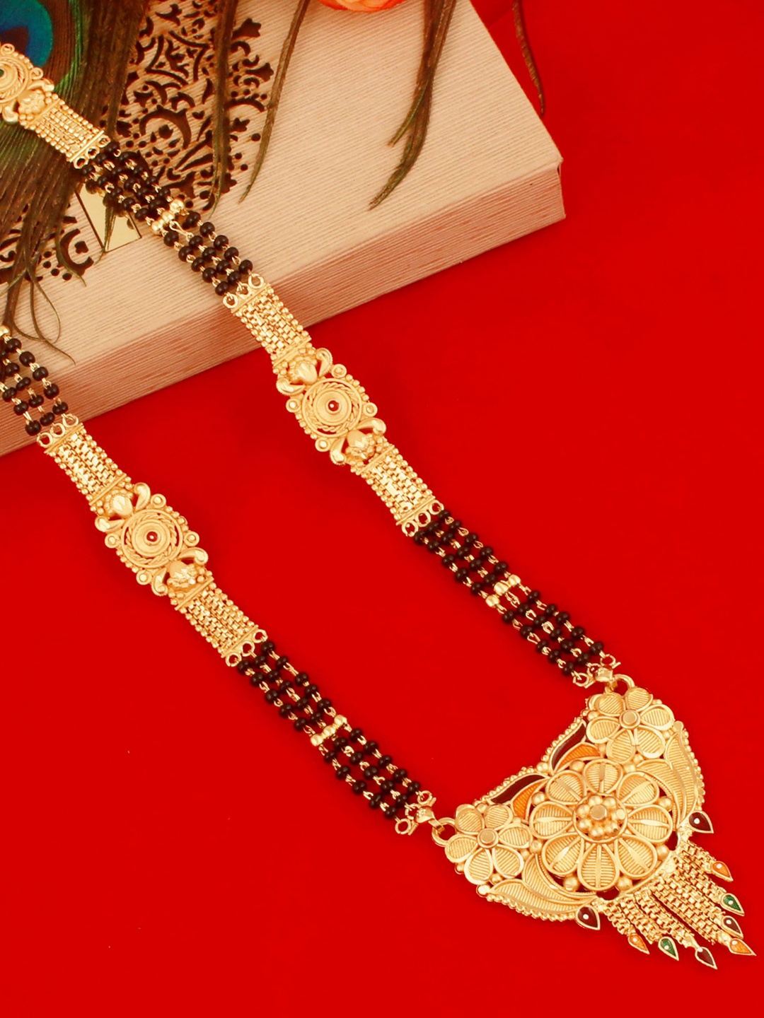MANSIYAORANGE Gold-Plated Beaded Filgree Design Mangalsutra