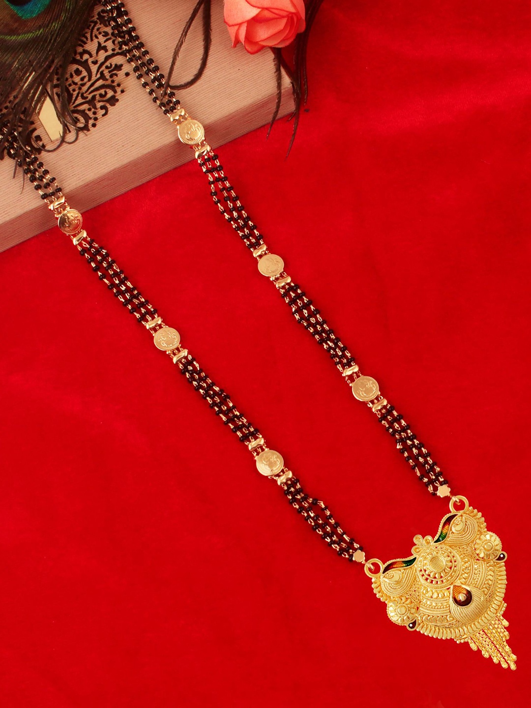 MANSIYAORANGE Gold-Plated Stone-Studded & Beaded Maa Lakshmi Engraved Coin Mangalsutra
MANSIYAORANGE Gold-Plated Stone-Studded & Beaded Maa Lakshmi Engraved Coin Mangalsutra