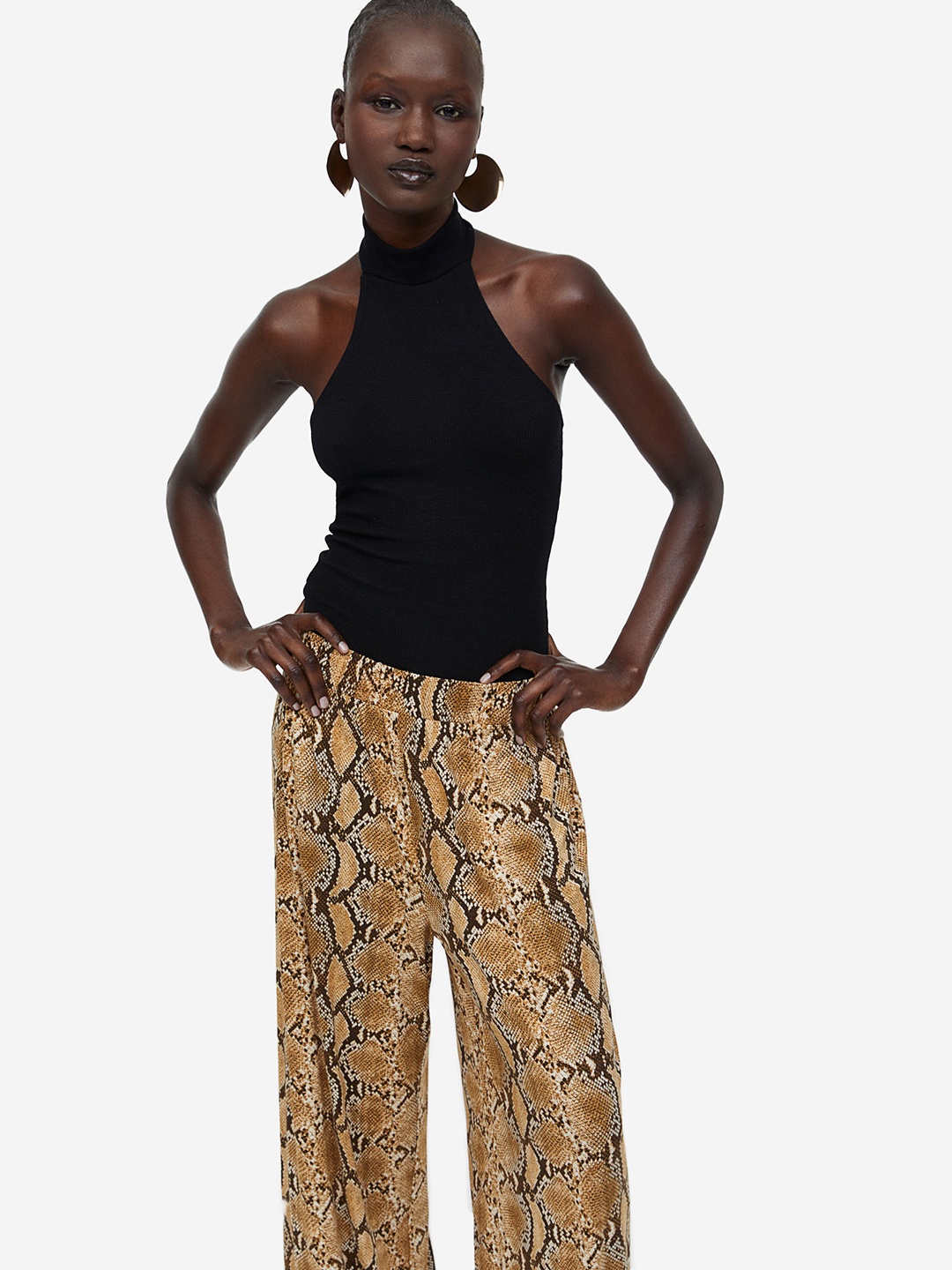 H&M Women Pull-On Jersey Trousers, Brown