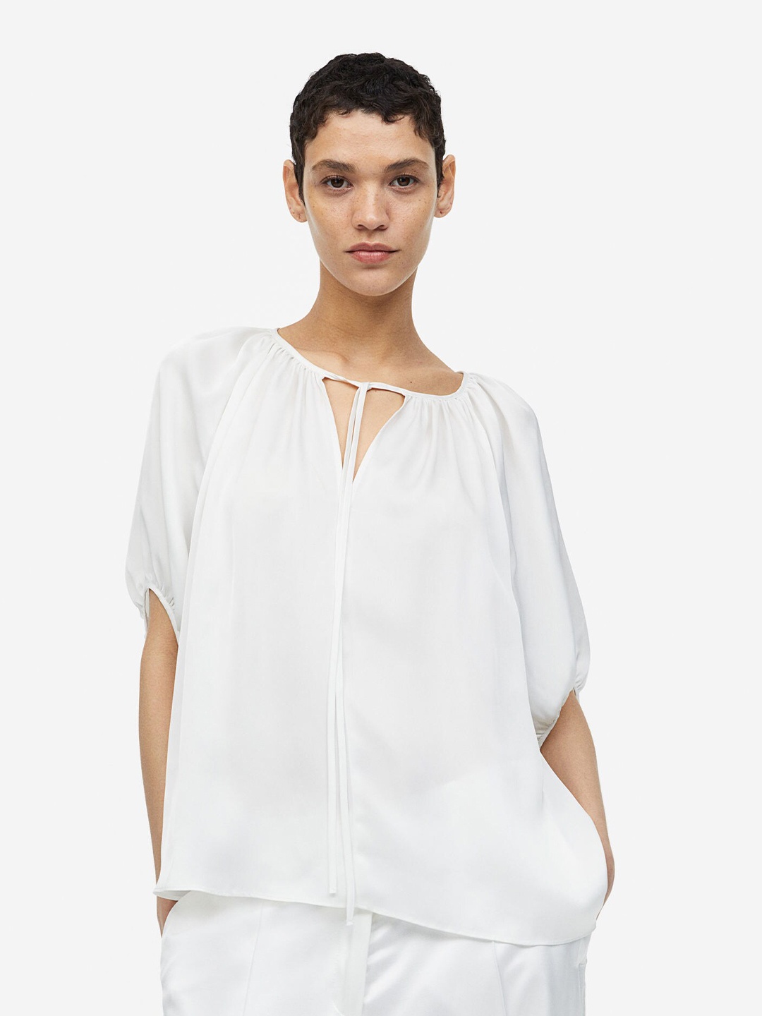 H&M Oversized Tie-Top Blouse, White