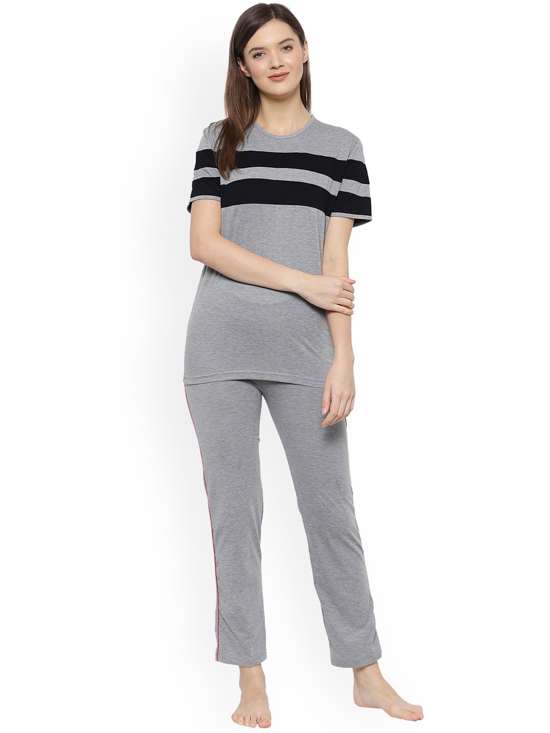 VIMAL JONNEY Striped Night Suit, Grey