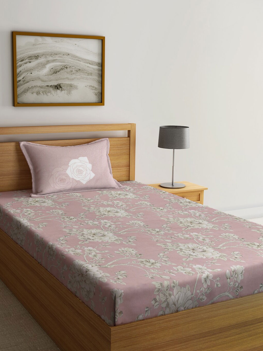 KLOTTHE Pink & White Floral 400TC Pure-Cotton Fitted Single Bedsheet With 1 Pillow Cover
KLOTTHE Pink & White Floral 400TC Pure-Cotton Fitted Single Bedsheet With 1 Pillow Cover