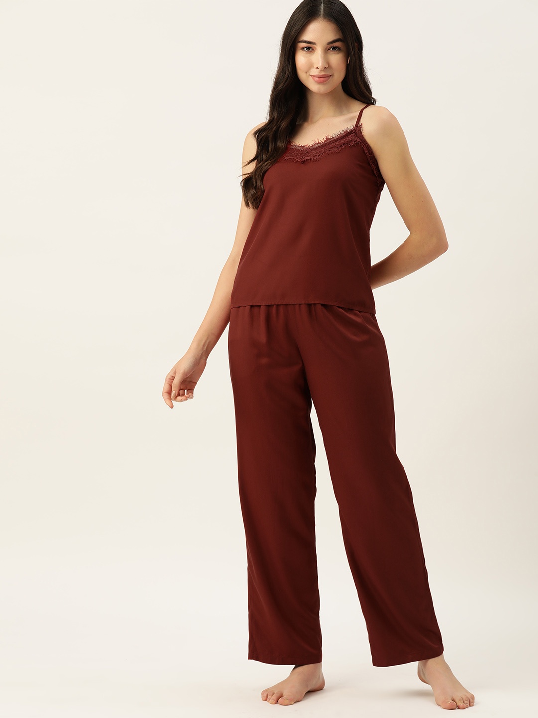 ETC Women Solid Night suit, Maroon