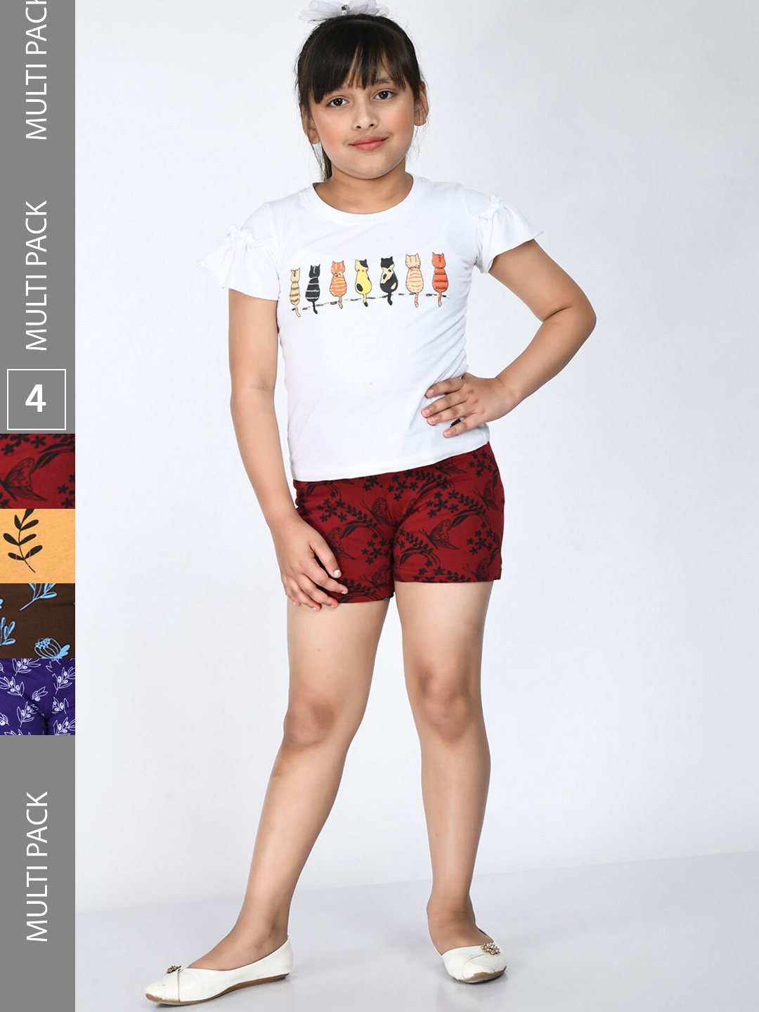 IndiWeaves Girls Pack Of 4 Floral Printed Mid Rise Knitted Pure Cotton Shorts, Multi
IndiWeaves Girls Pack Of 4 Floral Printed Mid Rise Knitted Pure Cotton Shorts, Multi