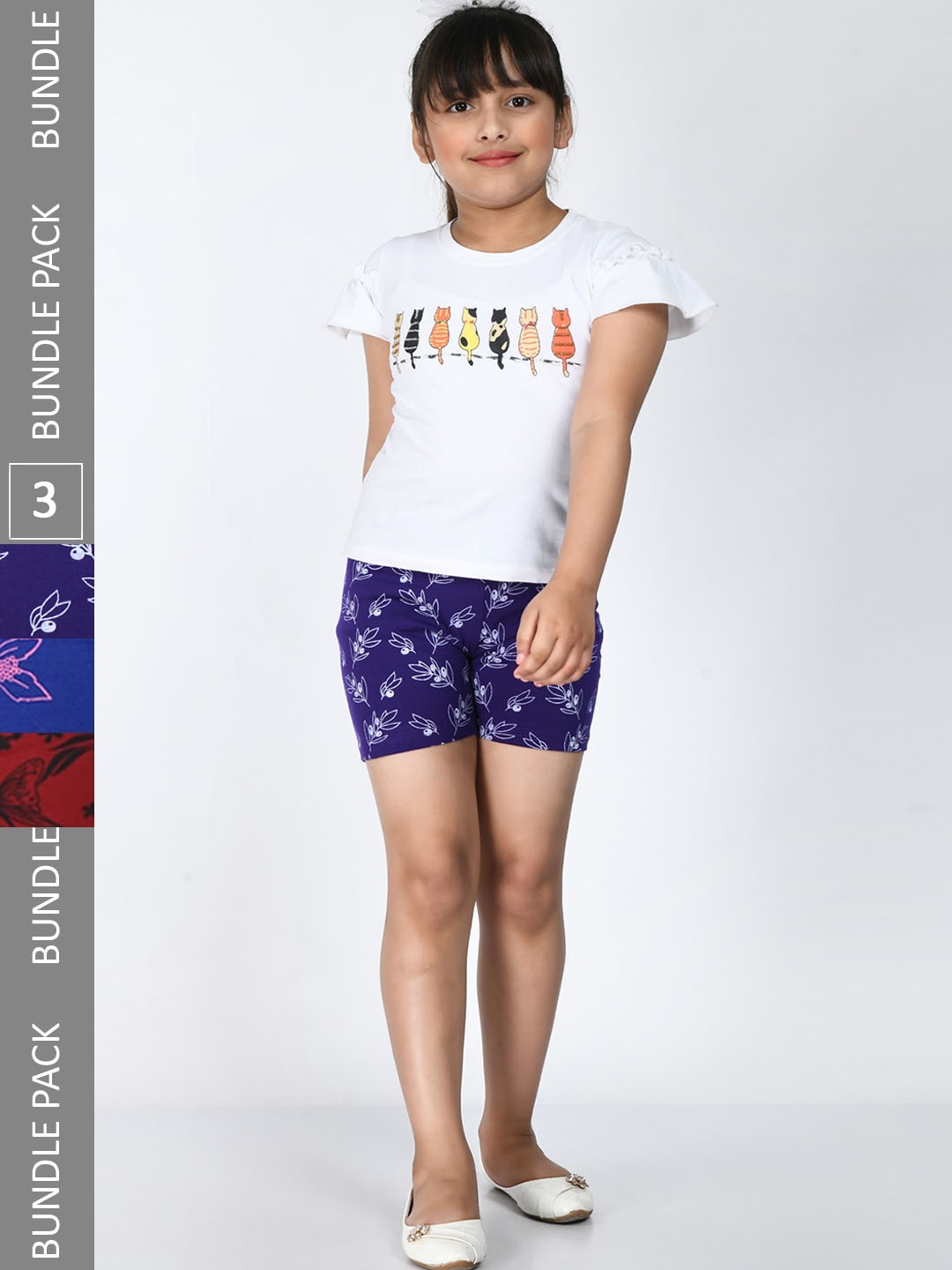 IndiWeaves Girls Pack Of 3 Floral Printed Mid Rise Knitted Pure Cotton Shorts, Navy blue
IndiWeaves Girls Pack Of 3 Floral Printed Mid Rise Knitted Pure Cotton Shorts, Navy blue