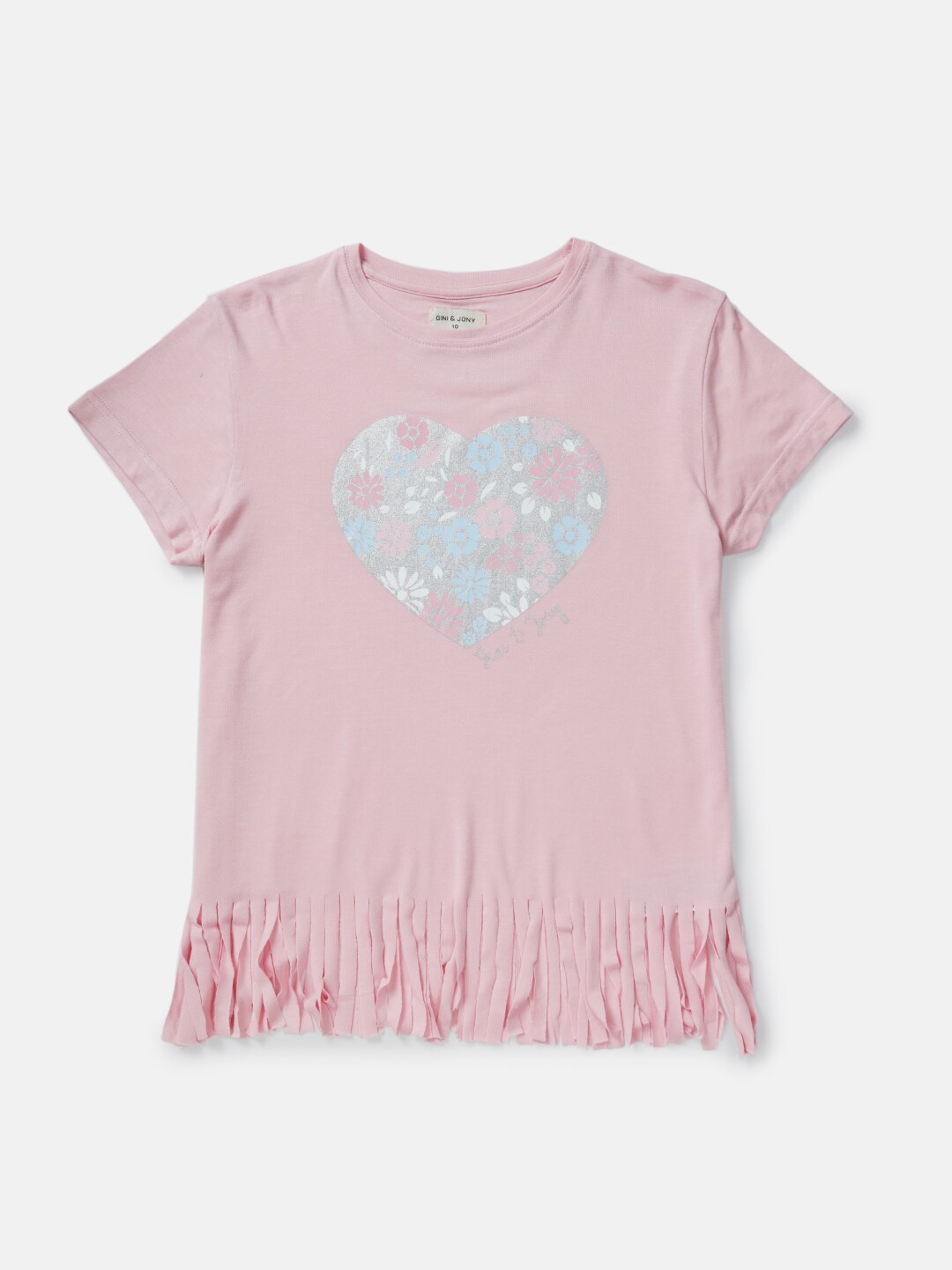 Gini and Jony Graphic Printed Cotton Regular Top, Pink