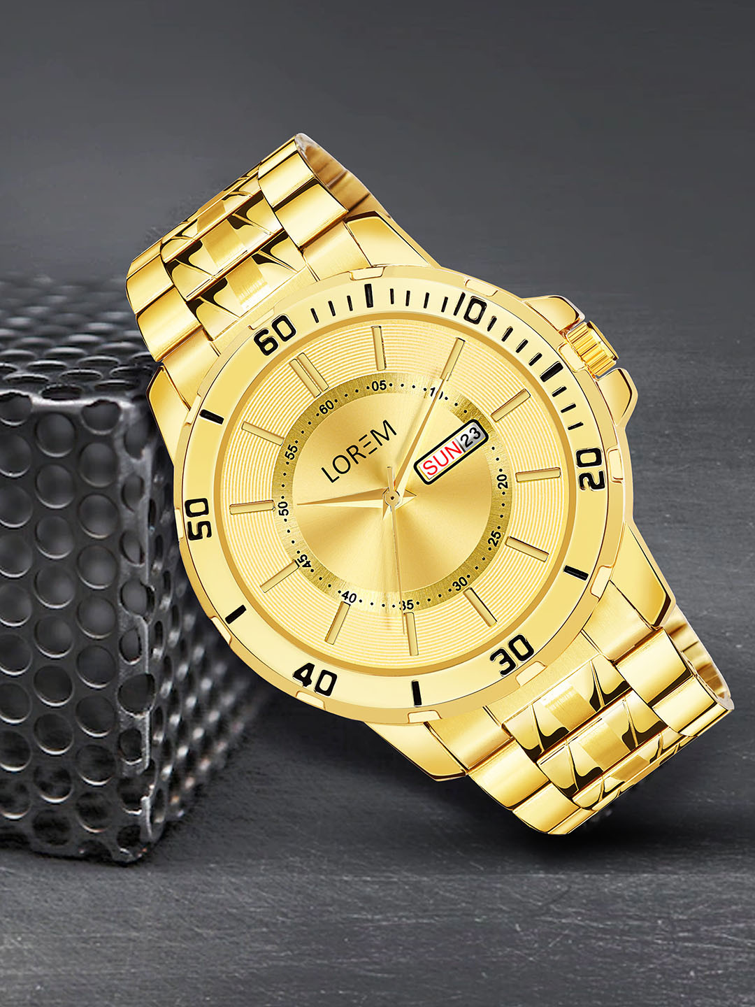 LOREM Men Gold-Toned Brass Dial & Gold Toned Stainless Steel Bracelet Style Straps Analogue Watch LR134
LOREM Men Gold-Toned Brass Dial & Gold Toned Stainless Steel Bracelet Style Straps Analogue Watch LR134