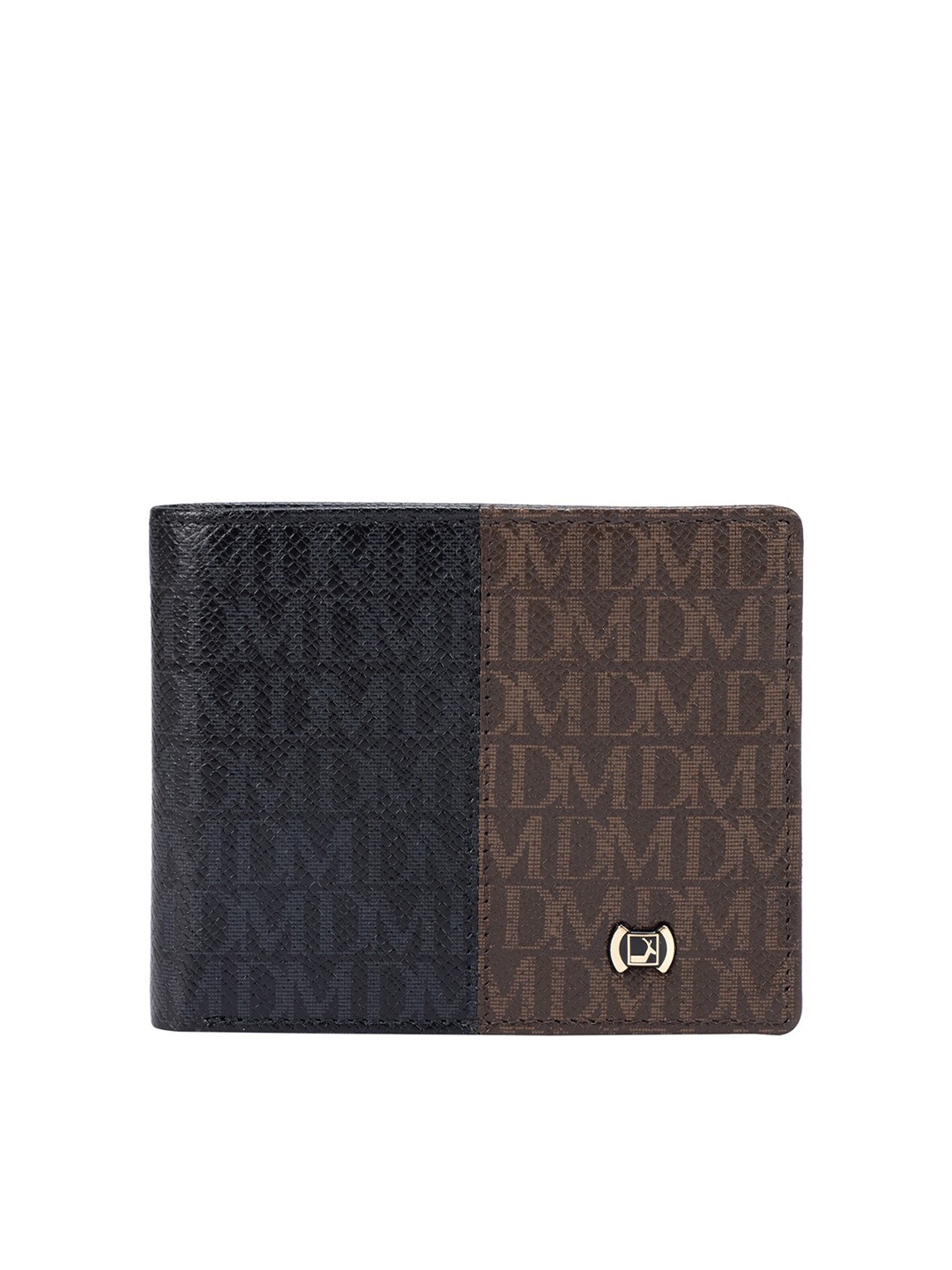 Da Milano Men Textured Leather Two Fold Wallet, Black