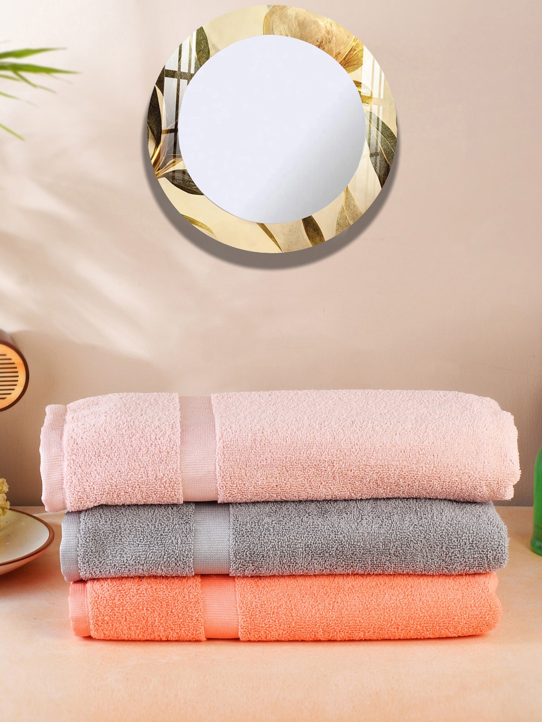Urban Magic Grey & Pink 3 Pcs Self-Designed 300 GSM Bath Towels