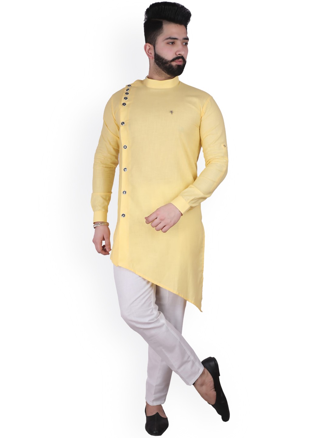 Pro-Ethic STYLE DEVELOPER Band Collar Angrakha Asymmetric Kurta with Pyjamas, Yellow
Pro-Ethic STYLE DEVELOPER Band Collar Angrakha Asymmetric Kurta with Pyjamas, Yellow