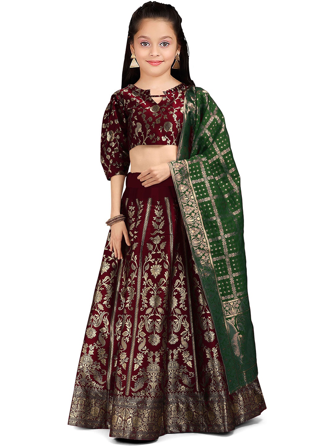 Kedar Fab Girls Wwoven Design Semi-Stitched Silk Lehenga Choli With Dupatta, Maroon
Kedar Fab Girls Wwoven Design Semi-Stitched Silk Lehenga Choli With Dupatta, Maroon
