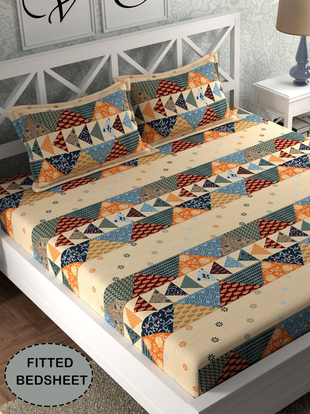 CG HOMES Beige & Blue Geometric Printed 210 TC Fitted Queen Bedsheet & 2 Pillow Covers
CG HOMES Beige & Blue Geometric Printed 210 TC Fitted Queen Bedsheet & 2 Pillow Covers