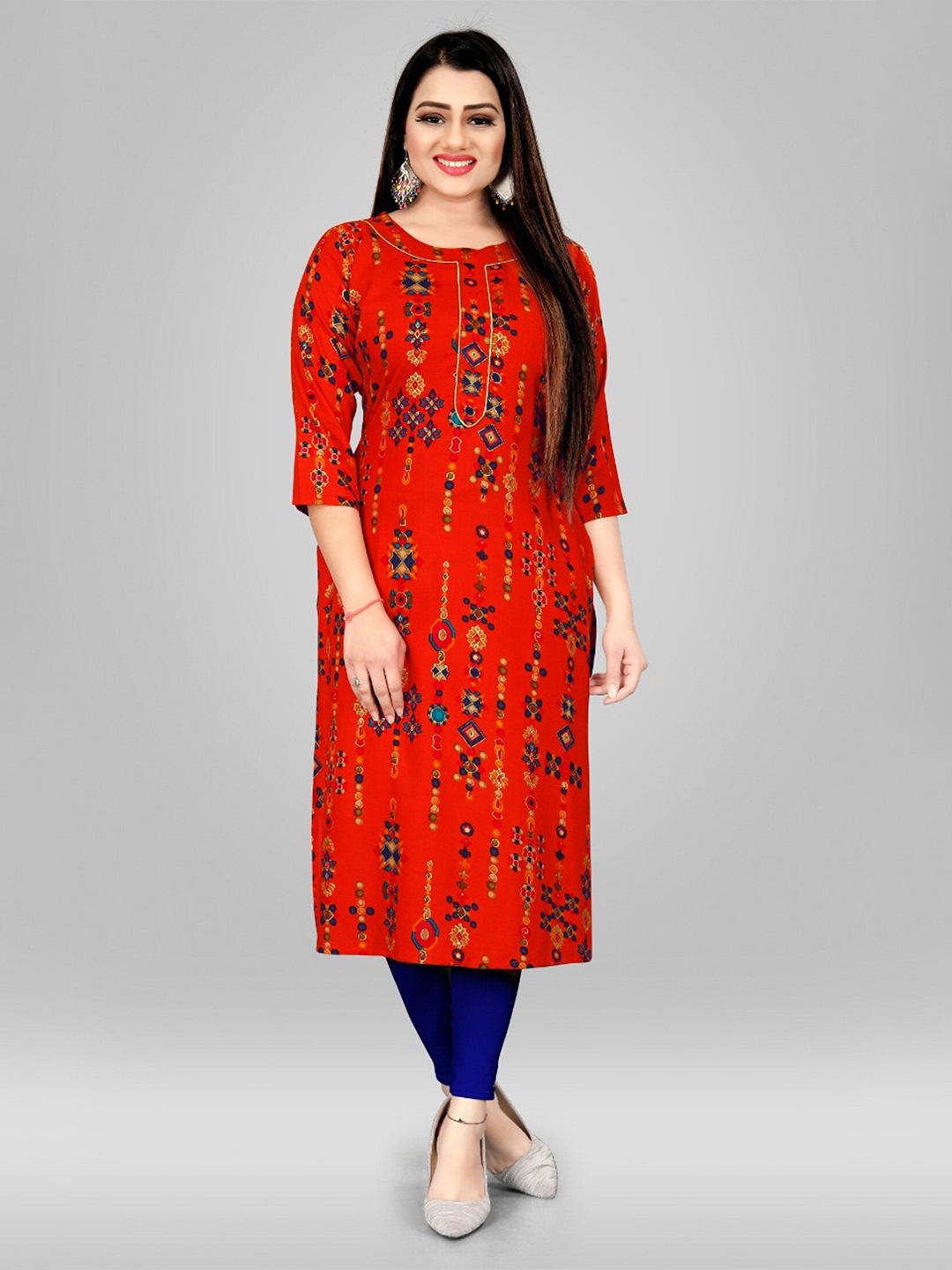 APNISHA Ethnic Motifs Printed Kurta, Orange