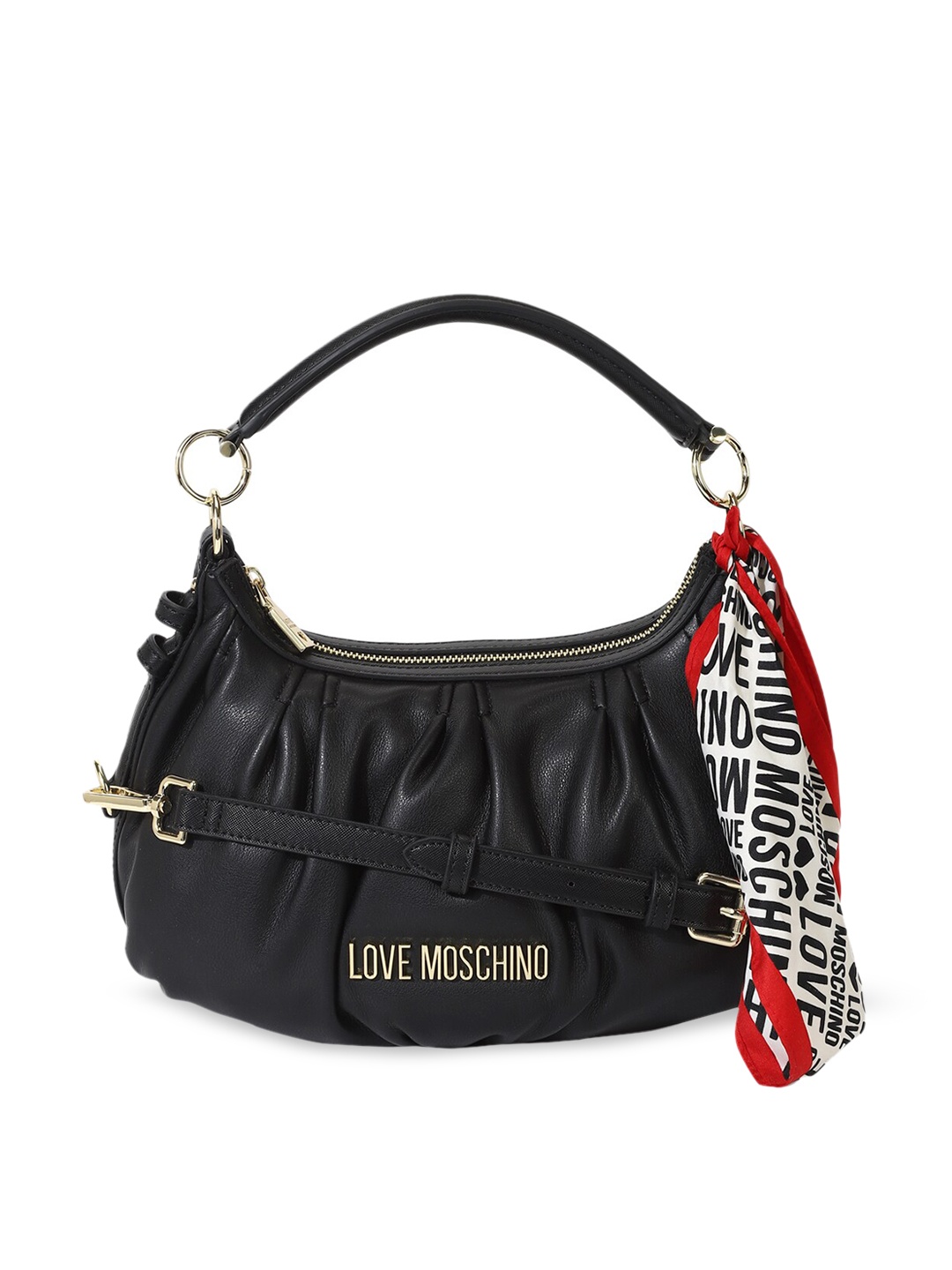 LOVE MOSCHINO PU Structured Handheld Bag with Scarf, Black