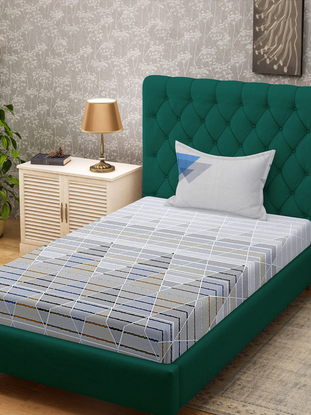 KLOTTHE Grey & Blue Geometric 400 TC Cotton Single Bedsheet With 1 Pillow Cover
KLOTTHE Grey & Blue Geometric 400 TC Cotton Single Bedsheet With 1 Pillow Cover