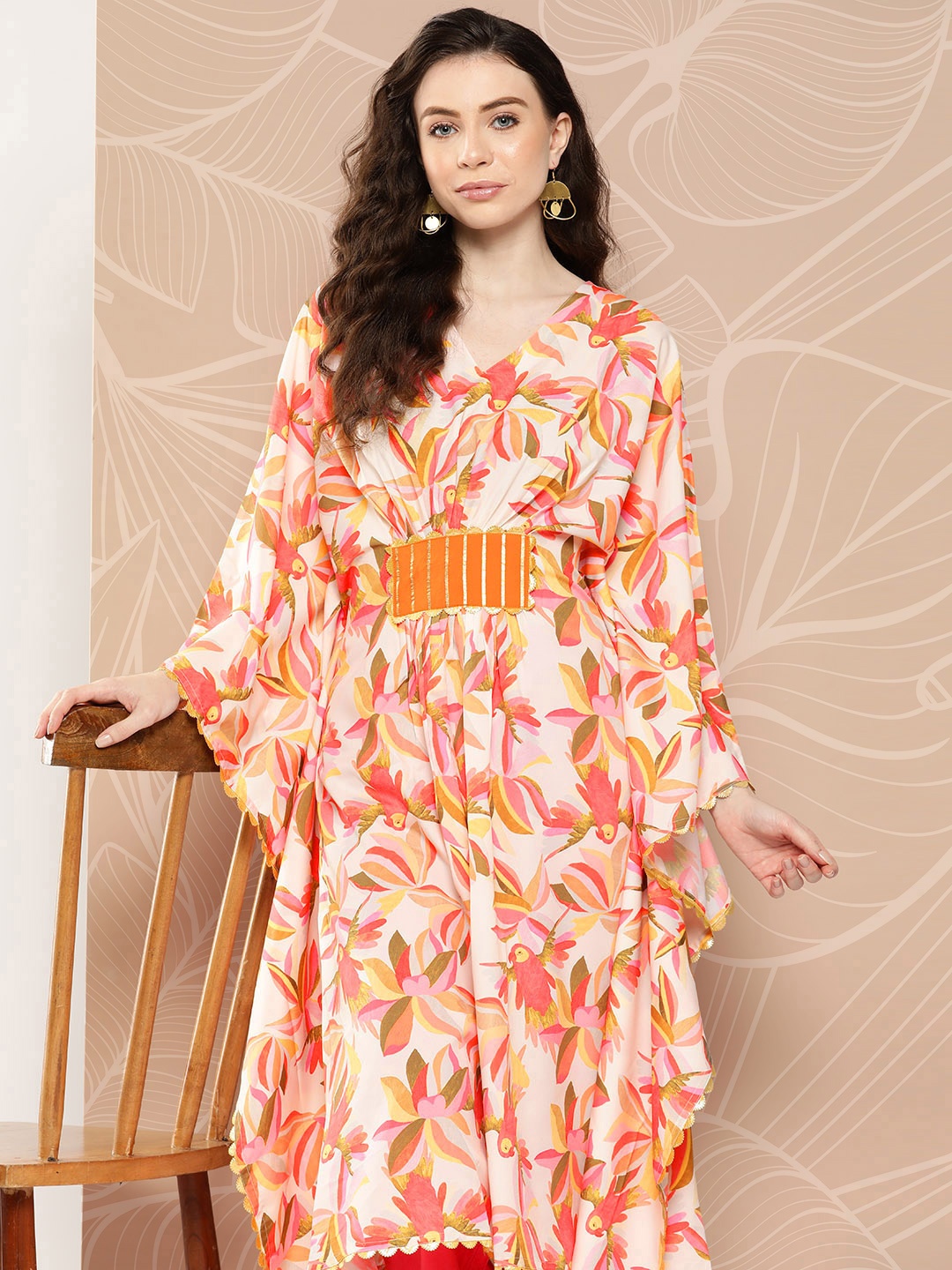 Ahalyaa Women Floral Printed Flared Sleeves Gotta Patti Crepe Kaftan Kurta, Off white
Ahalyaa Women Floral Printed Flared Sleeves Gotta Patti Crepe Kaftan Kurta, Off white