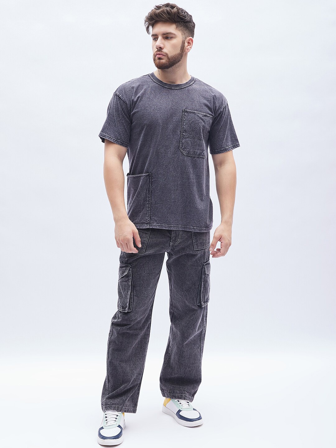 FUGAZEE Men Grey Pure Cotton T-shirt with Trousers