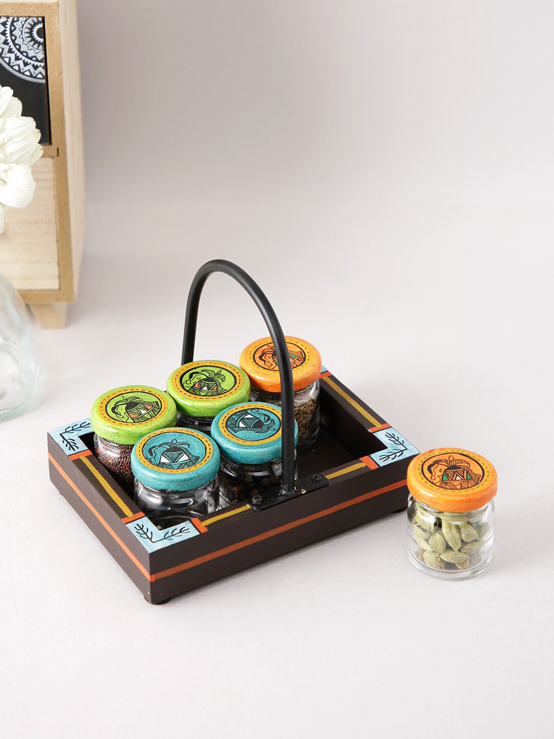 Aapno Rajasthan Brown 7 Pieces Glass Snacks Jars With Wooden Tray 
Aapno Rajasthan Brown 7 Pieces Glass Snacks Jars With Wooden Tray