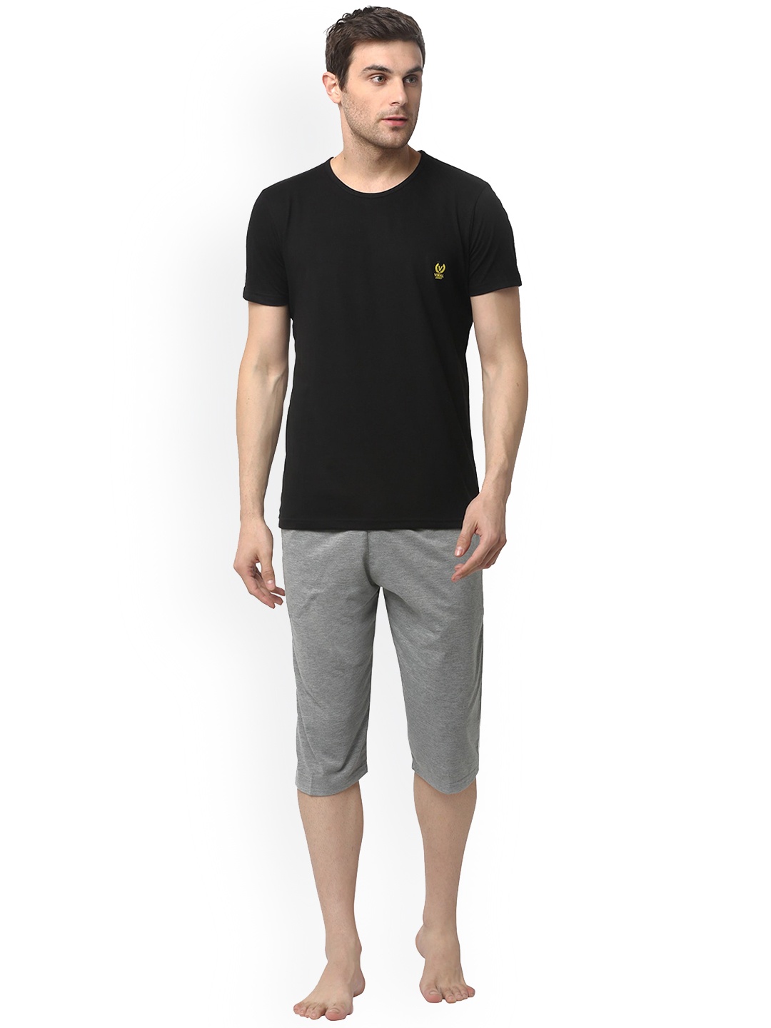 VIMAL JONNEY Men Lounge T-shirt with Capris, Black