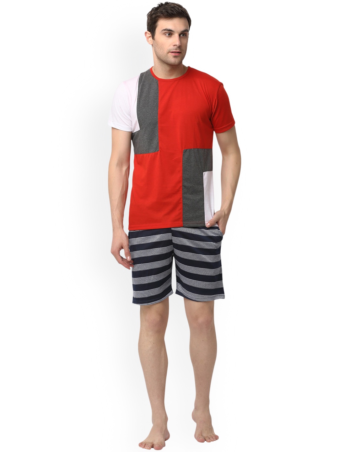 VIMAL JONNEY Men Colourblocked T-shirt With Shorts, Red