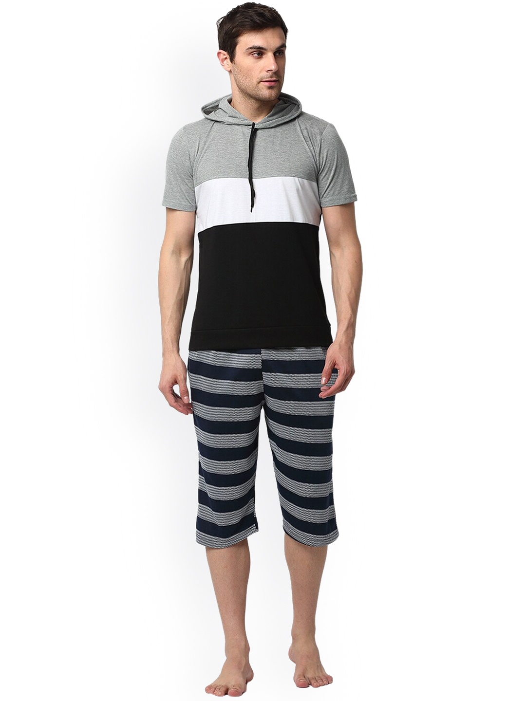 VIMAL JONNEY Men Lounge T-shirt with Shorts Co-ords, Black