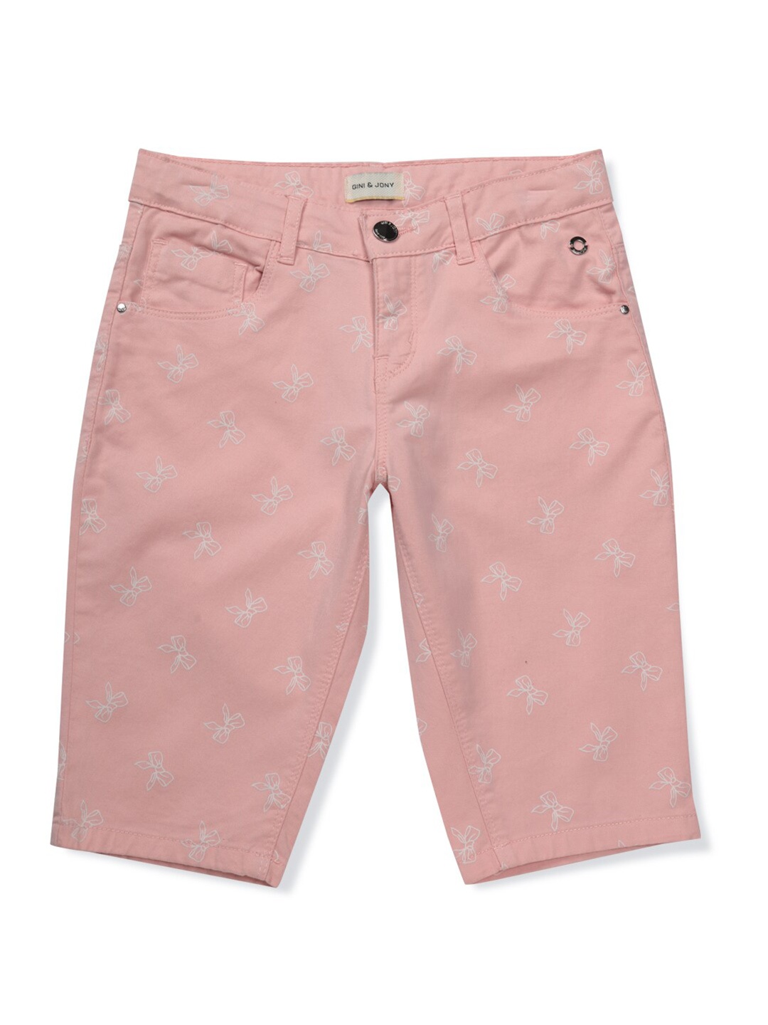 Gini and Jony Girls Mid-Rise Printed Cotton Capris, Peach