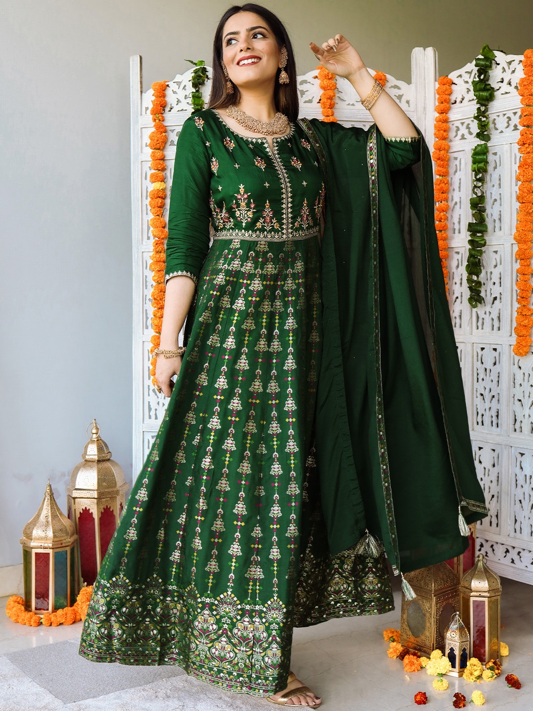 Libas Green Ethnic Motifs Embroidered Sequined Anarkali Kurta with Churidar & Dupatta
Libas Green Ethnic Motifs Embroidered Sequined Anarkali Kurta with Churidar & Dupatta