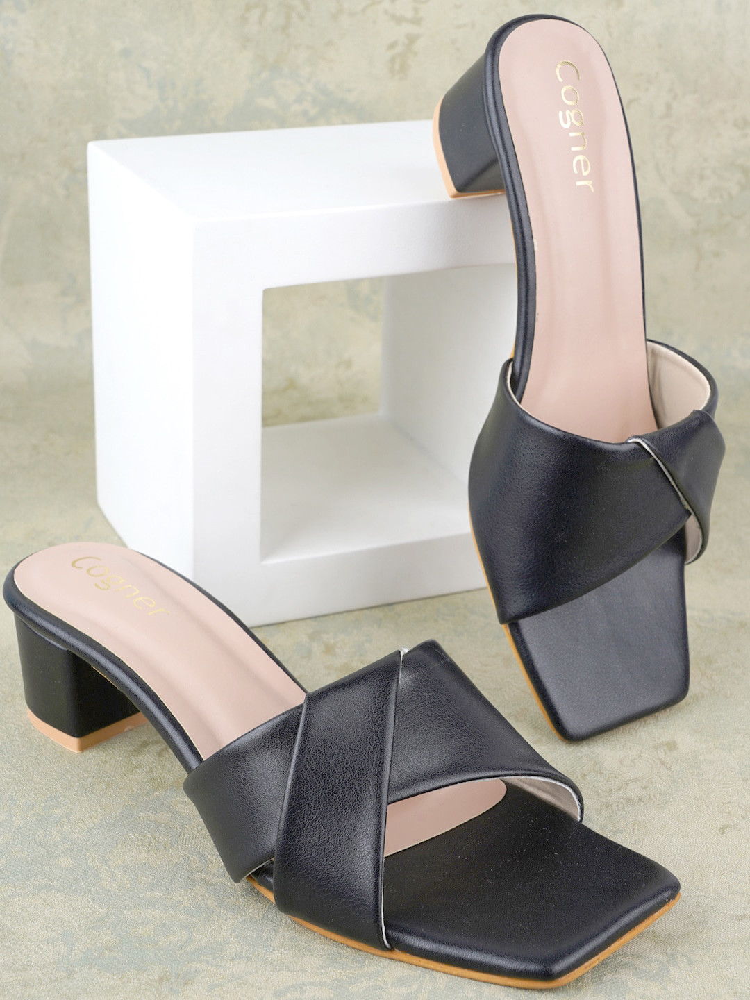 Cogner Open Toe Block Heels, Black
Cogner Open Toe Block Heels, Black