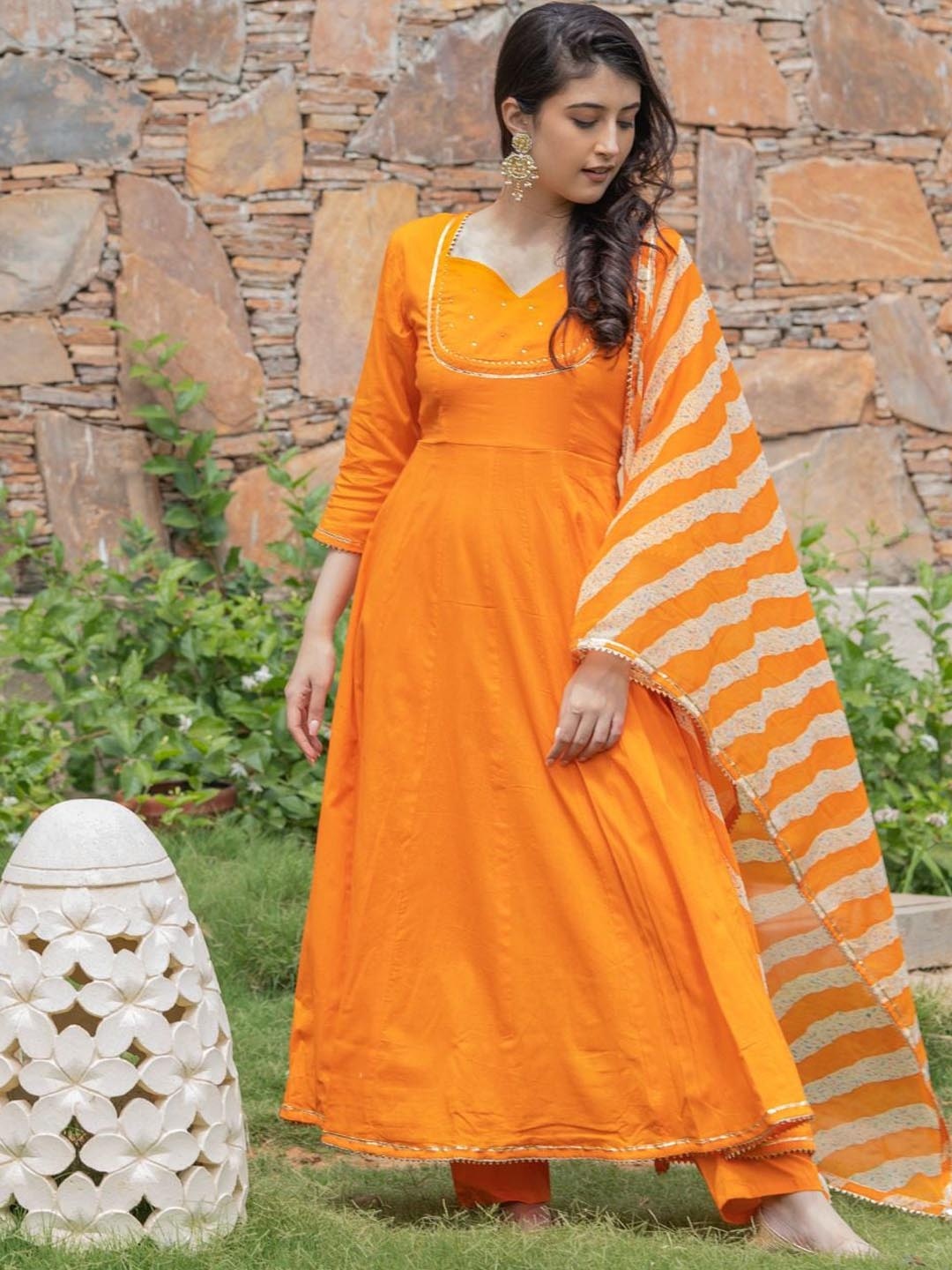 HOUSE OF JAMOTI Sequined Gotta Patti Pure Cotton Kurta with Trousers & Dupatta, Orange
HOUSE OF JAMOTI Sequined Gotta Patti Pure Cotton Kurta with Trousers & Dupatta, Orange