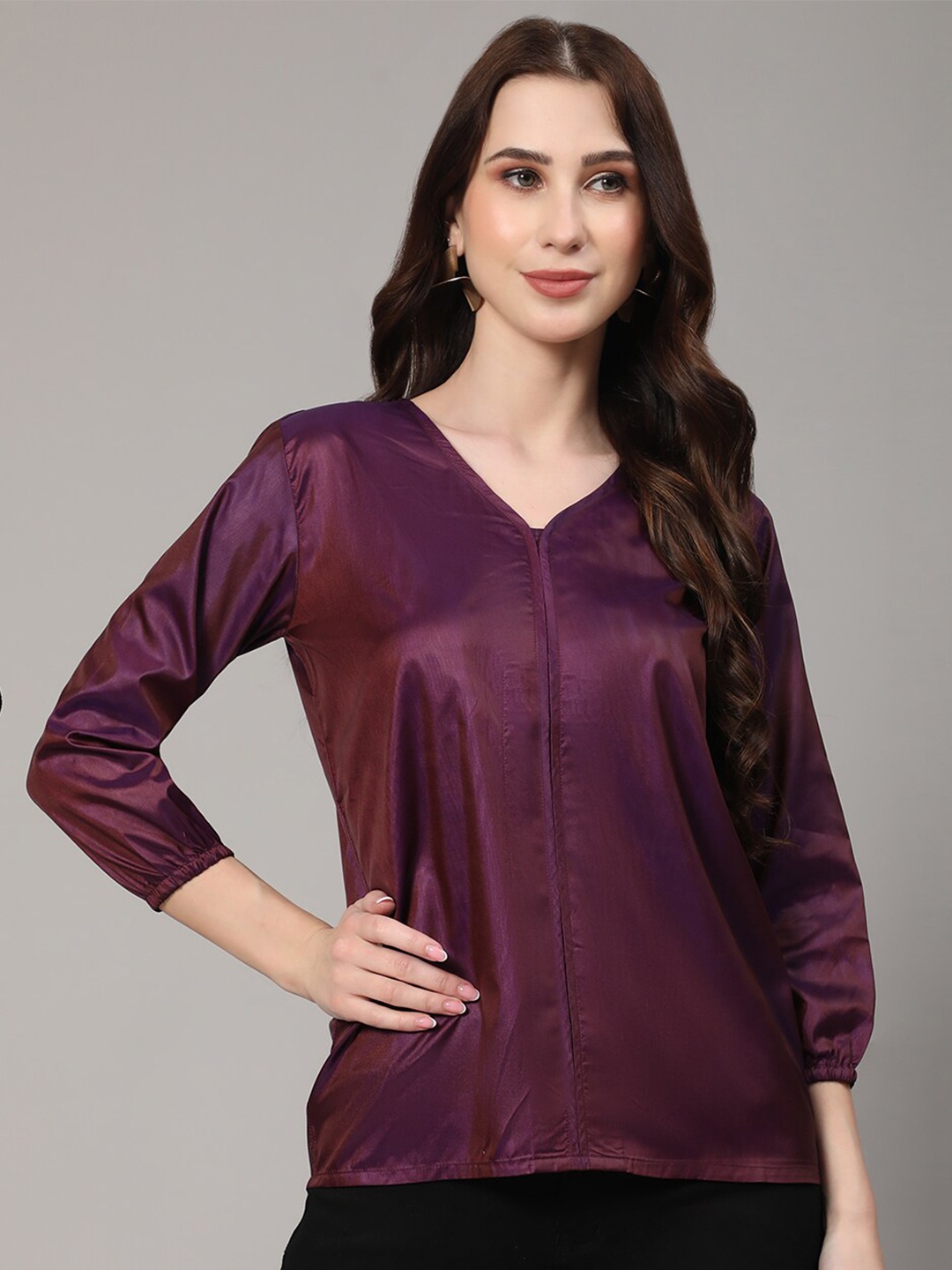 V TRADITION V-Neck Shirt Style Top, Purple