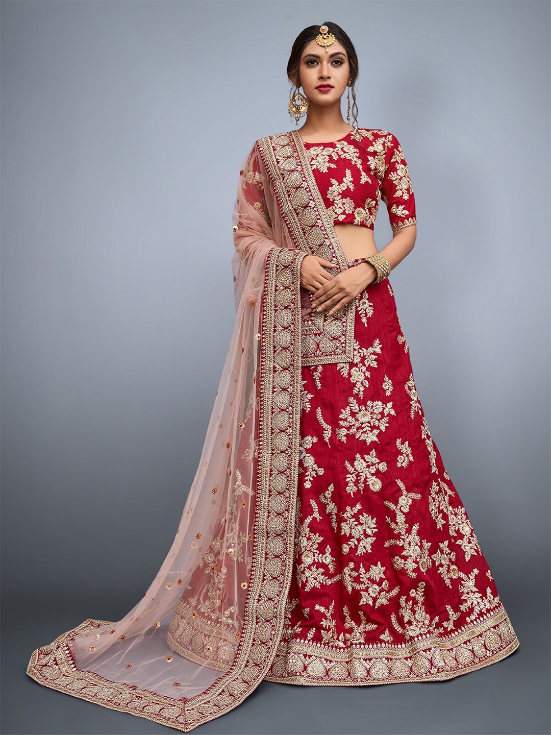 ODETTE Red & Cream-Coloured Embroidered Semi-Stitched Lehenga & Unstitched Blouse With Dupatta
ODETTE Red & Cream-Coloured Embroidered Semi-Stitched Lehenga & Unstitched Blouse With Dupatta