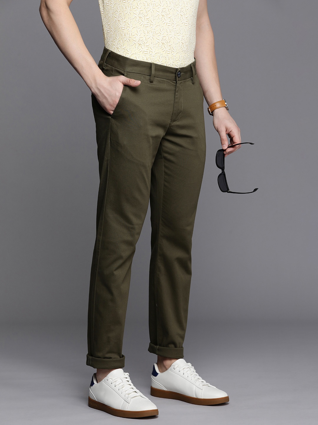 Allen Solly Men Slim Fit Chinos Trousers, Olive