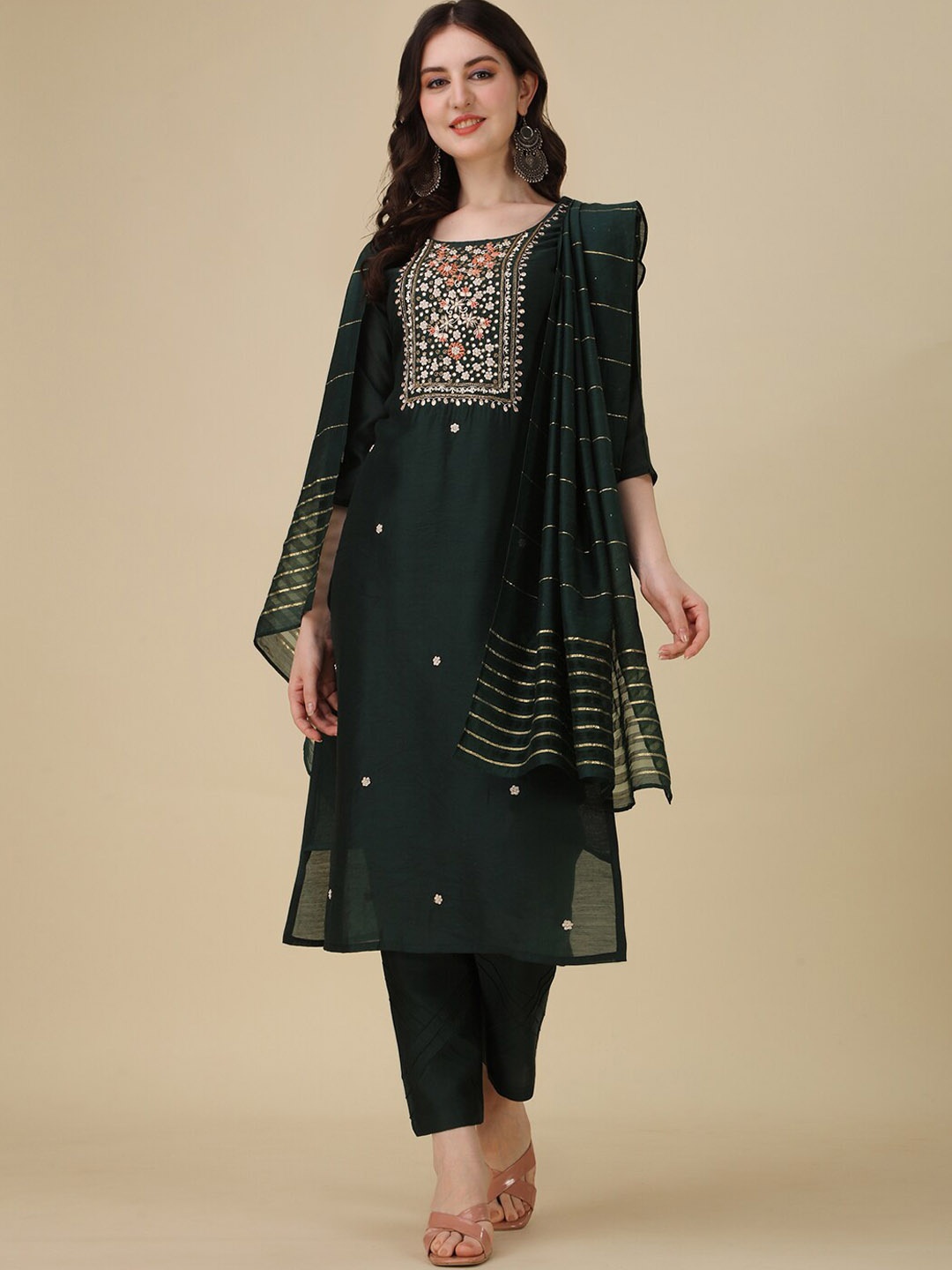 Berrylicious Embroidered Sequined Chanderi Cotton Kurta with Trousers & Dupatta, Green
Berrylicious Embroidered Sequined Chanderi Cotton Kurta with Trousers & Dupatta, Green