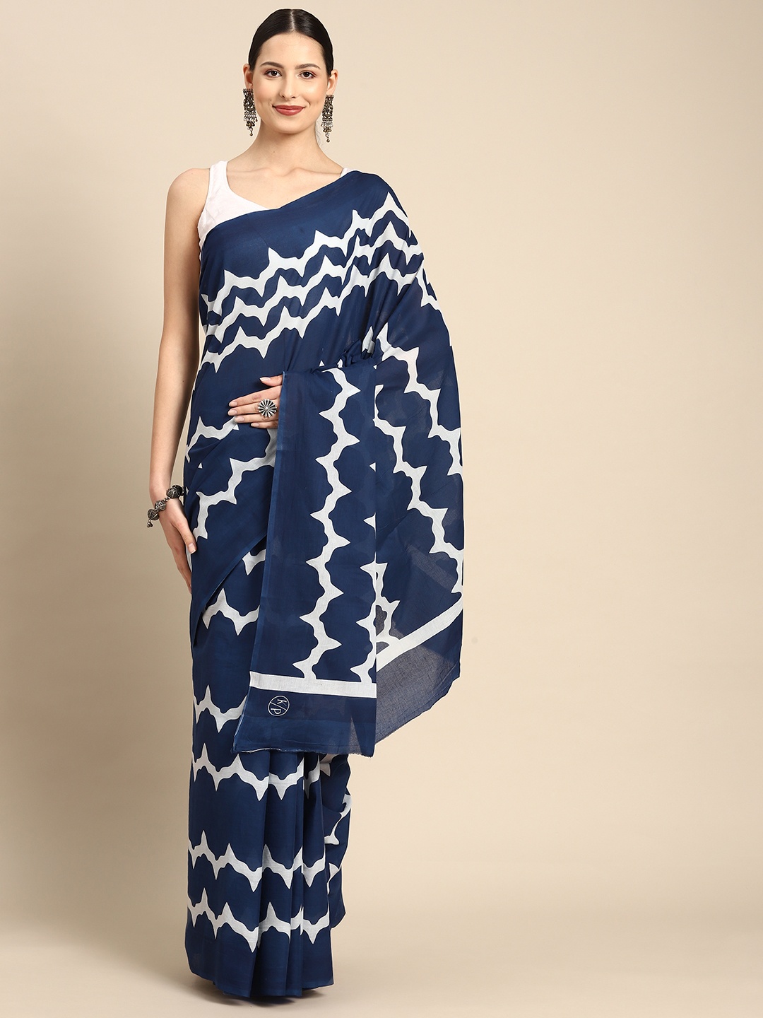 BUTA BUTI Abstract Printed Pure Cotton Saree, Blue