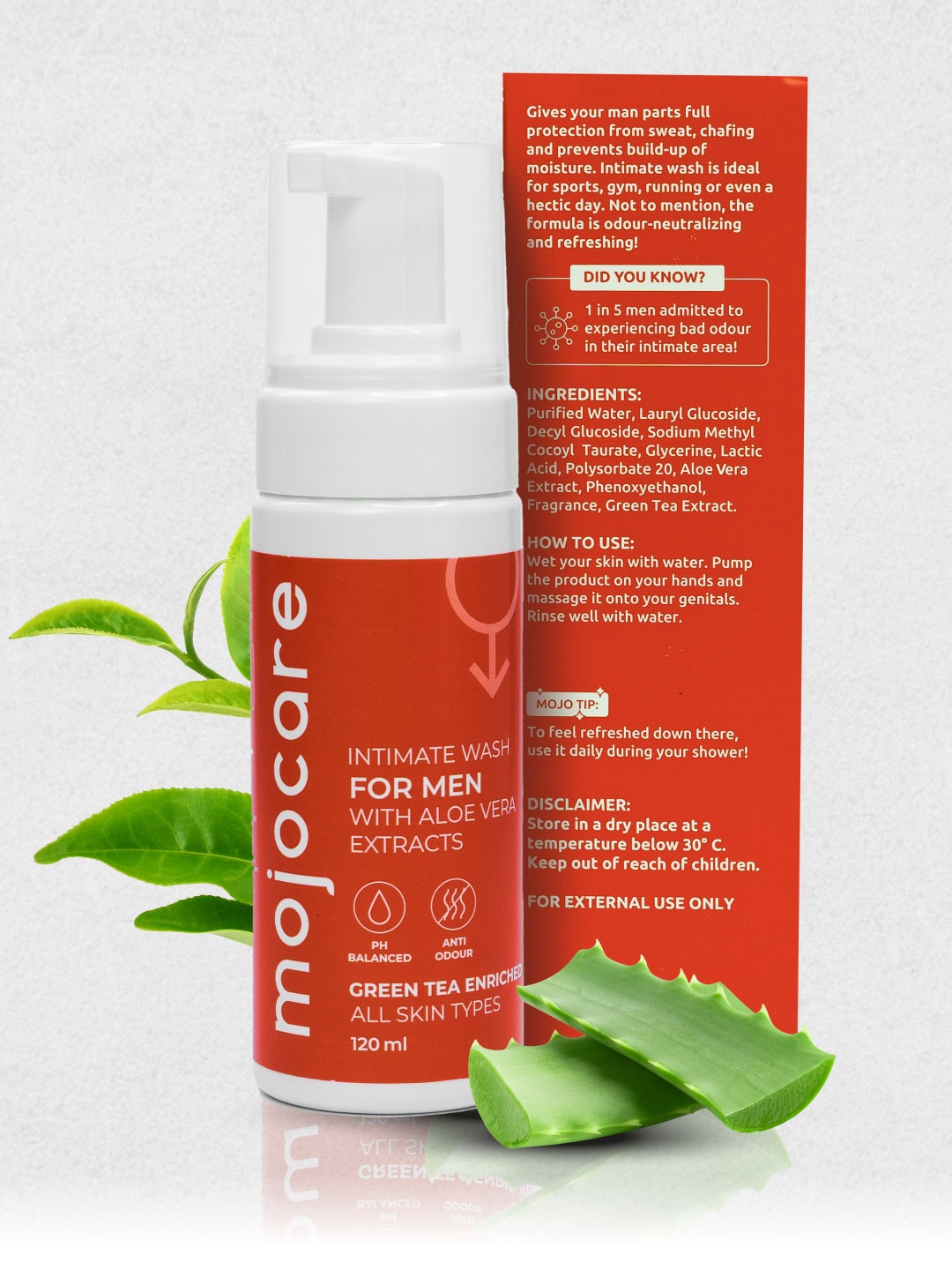 Mojocare Men Anti-Odour Intimate Foaming Wash with Tea Tree & Aloe Vera - 120 ml, Red
Mojocare Men Anti-Odour Intimate Foaming Wash with Tea Tree & Aloe Vera - 120 ml, Red