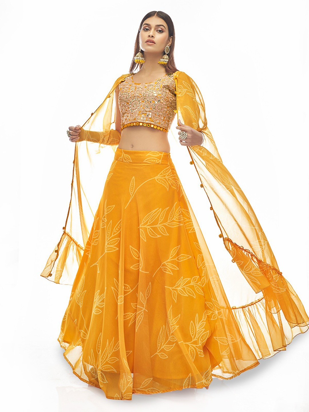 ODETTE Embellished Mirror Work Semi-Stitched Lehenga & Unstitched Blouse With Dupatta, Mustard
ODETTE Embellished Mirror Work Semi-Stitched Lehenga & Unstitched Blouse With Dupatta, Mustard
