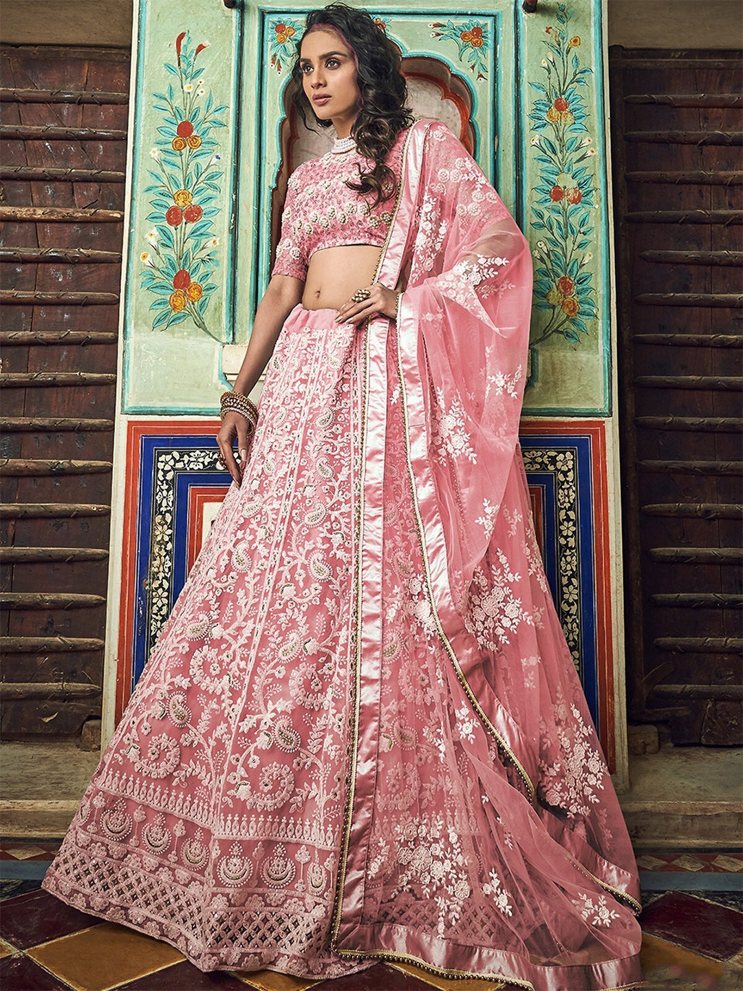 ODETTE Embroidered Threadwork Semi-Stitched Lehenga & Unstitched Blouse With Dupatta, Pink
ODETTE Embroidered Threadwork Semi-Stitched Lehenga & Unstitched Blouse With Dupatta, Pink