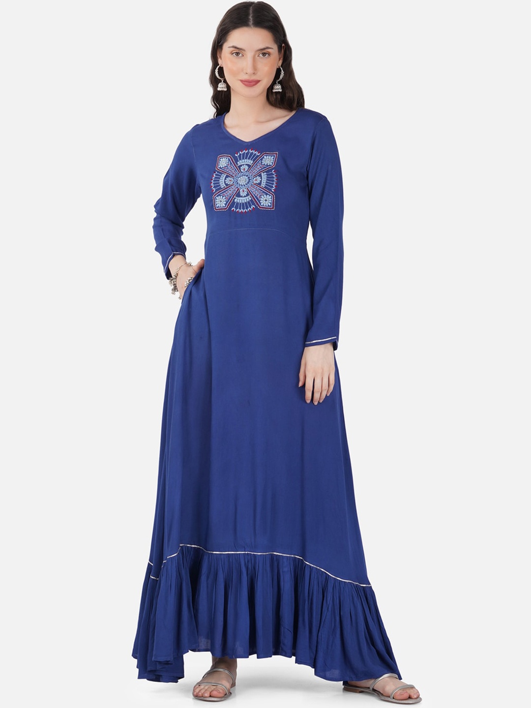 METRO-FASHION Ethnic Motifs Embroidered Gathered Mirror Work A-Line Maxi Ethnic Dress, Navy blue
METRO-FASHION Ethnic Motifs Embroidered Gathered Mirror Work A-Line Maxi Ethnic Dress, Navy blue