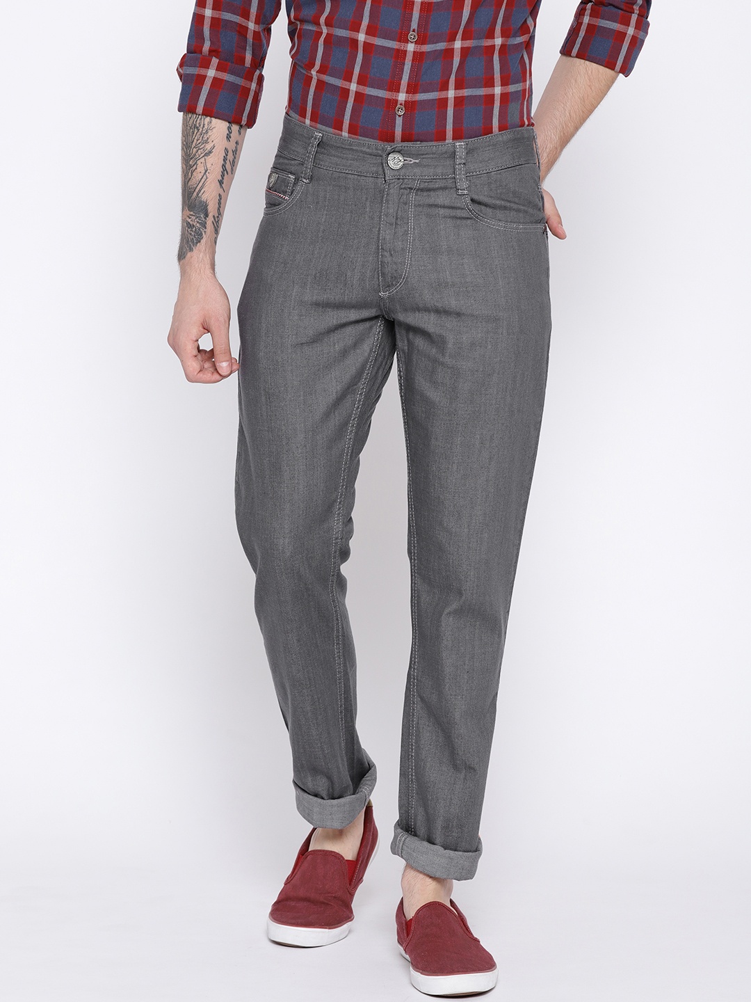 John Players Men Grey Slim Fit Mid-Rise Clean Look Jeans