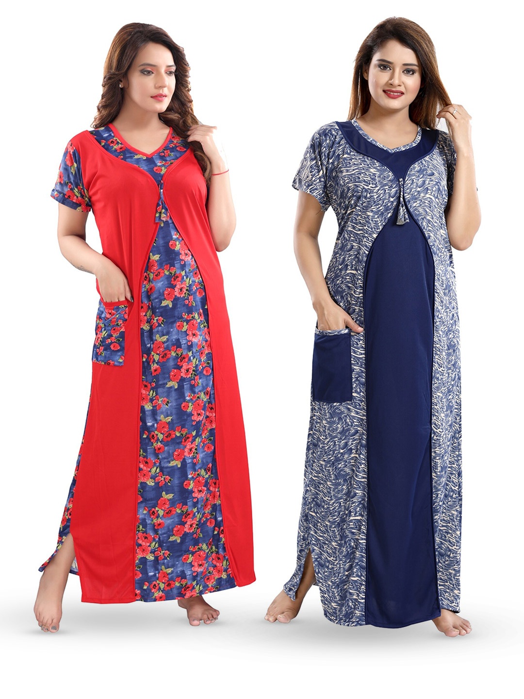 SHOPPING STATION Pack of 2 Printed Maxi Nightdress, Navy blue