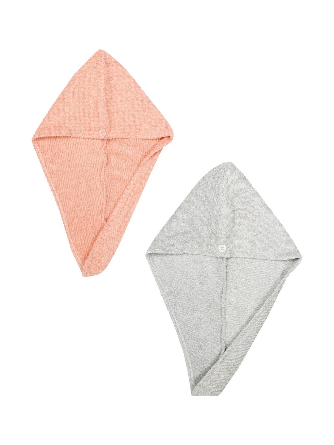 AVI Living Women Coral & Grey 2 Pcs 500GSM High Absorbent Pure Cotton Hair Wrap Towels