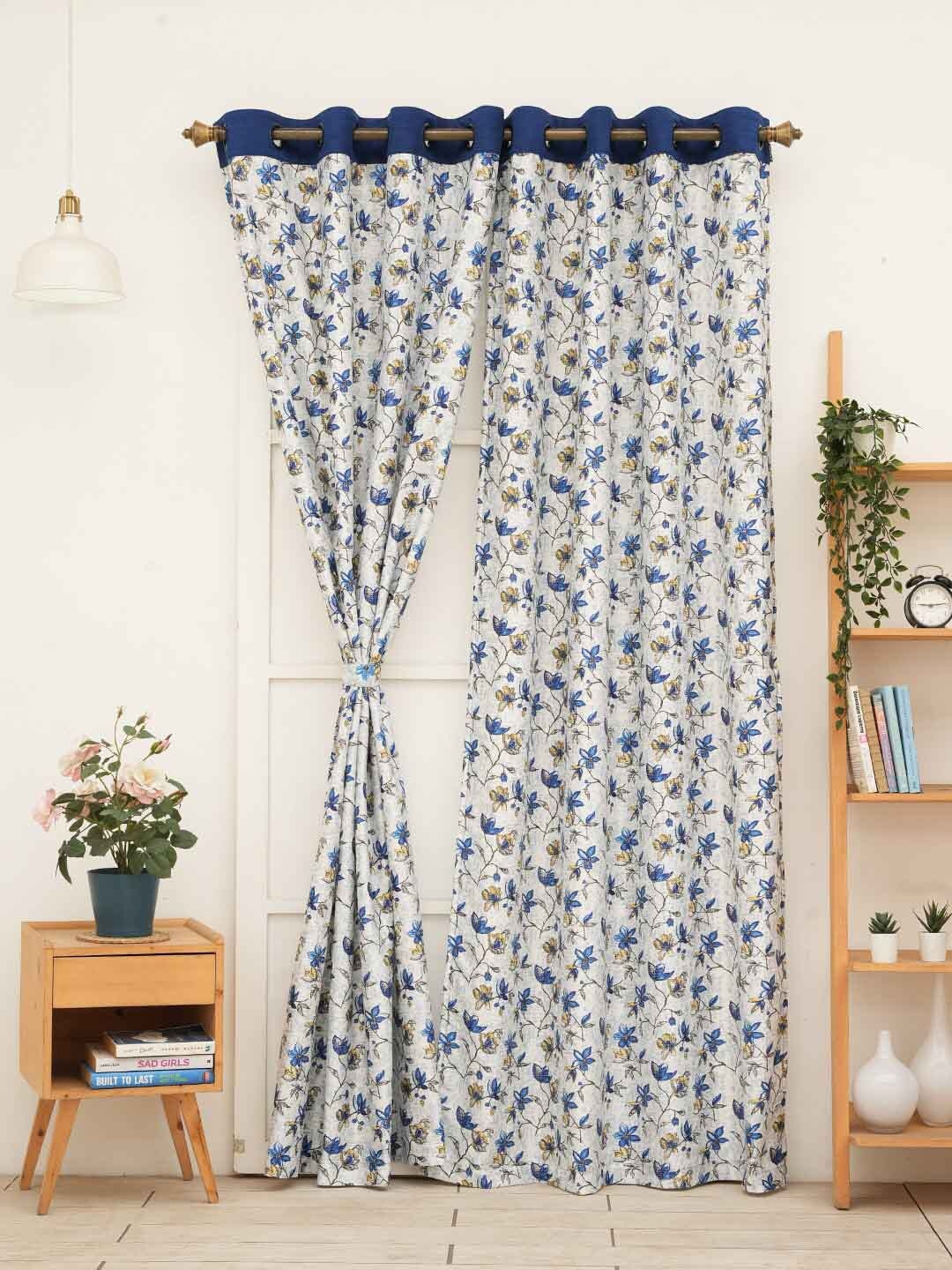Ariana 1 Piece Floral Door Curtain, Blue