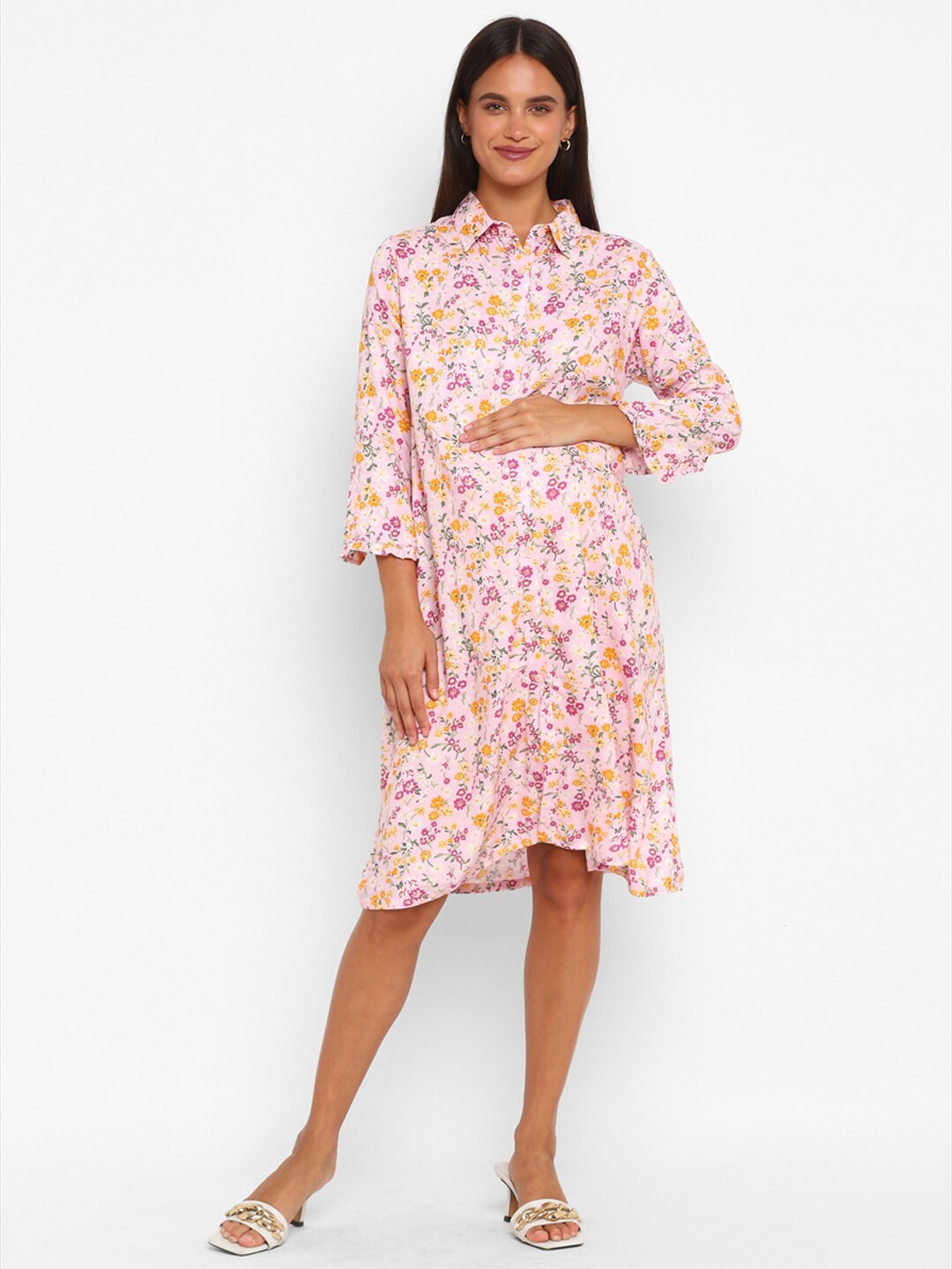 Momsoon Maternity Floral Print Maternity Shirt Dress, Pink