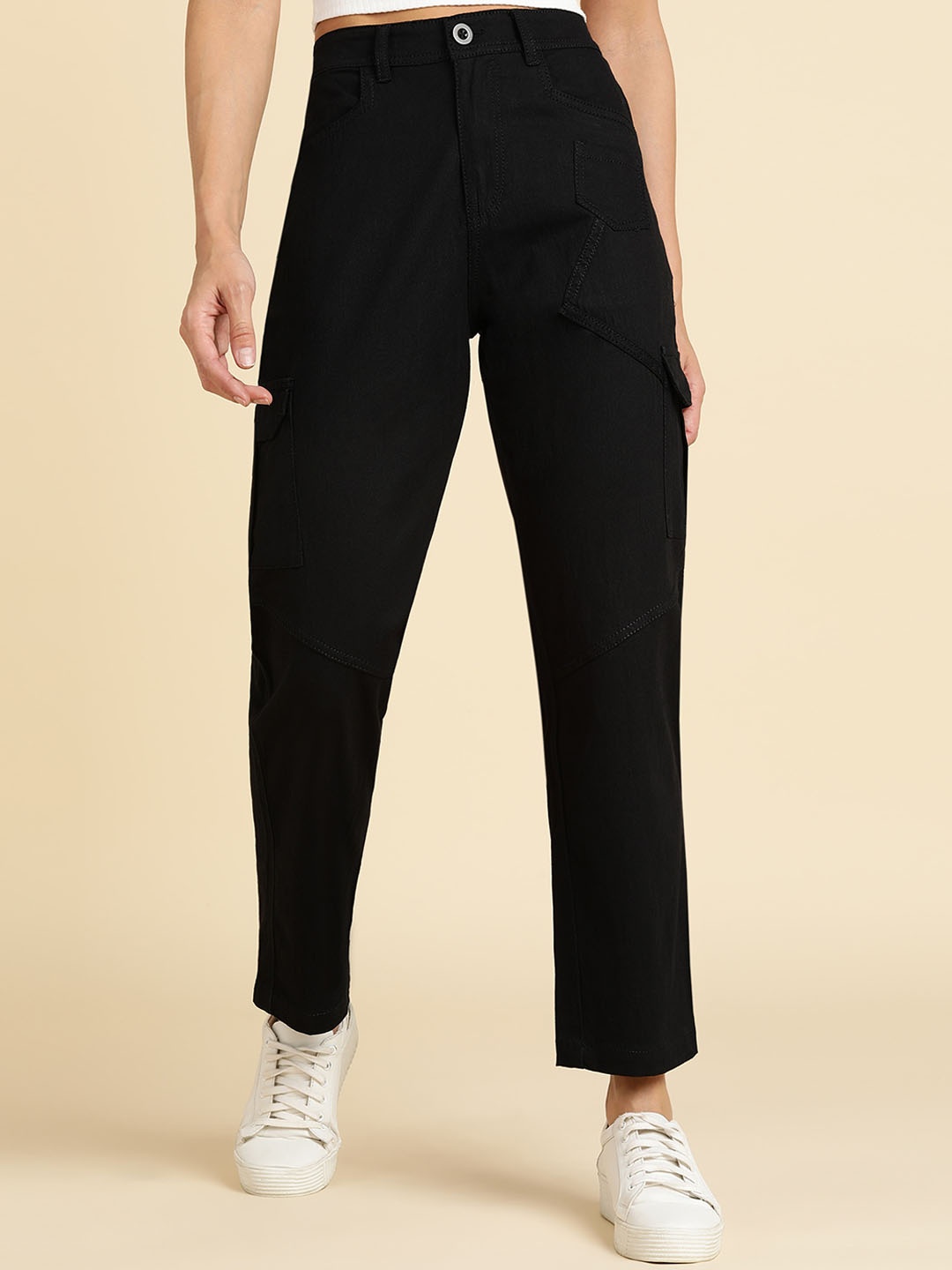 MONTREZ Women Comfort Mid Rise Plain Knitted Cotton Straight Fit Cargos Trousers, Black
MONTREZ Women Comfort Mid Rise Plain Knitted Cotton Straight Fit Cargos Trousers, Black