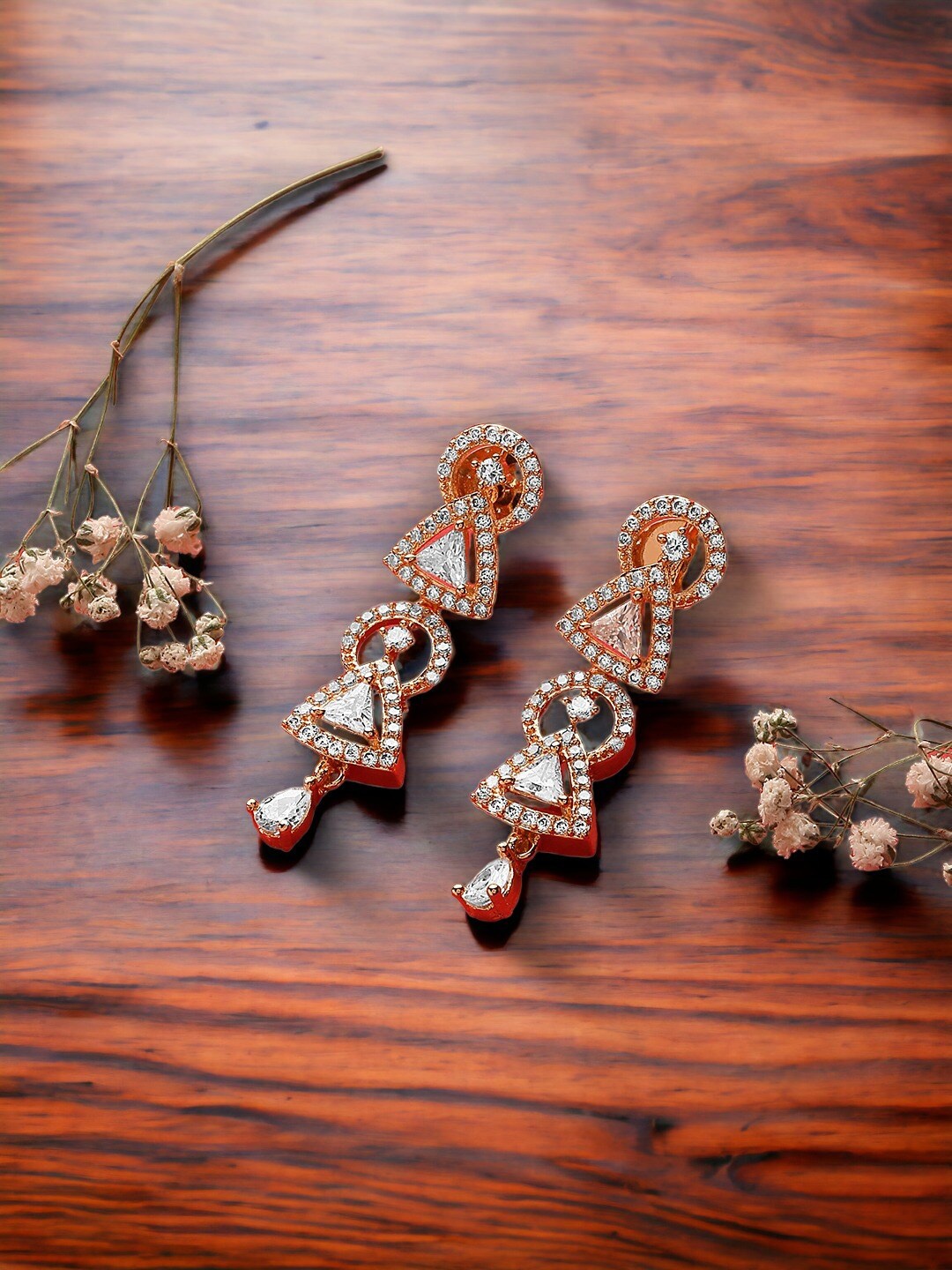 DressBerry Rose Gold-Plated Geometric Drop Earrings