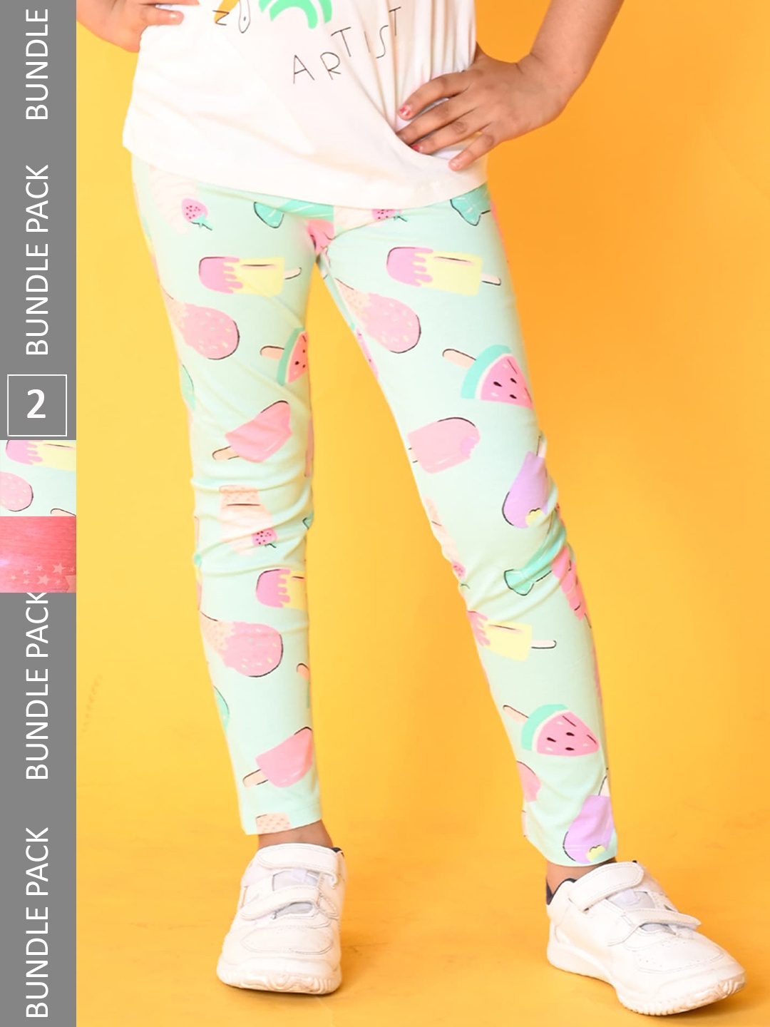 Anthrilo Pack Of 2 Printed Cotton Ankle Length Leggings, Purple
