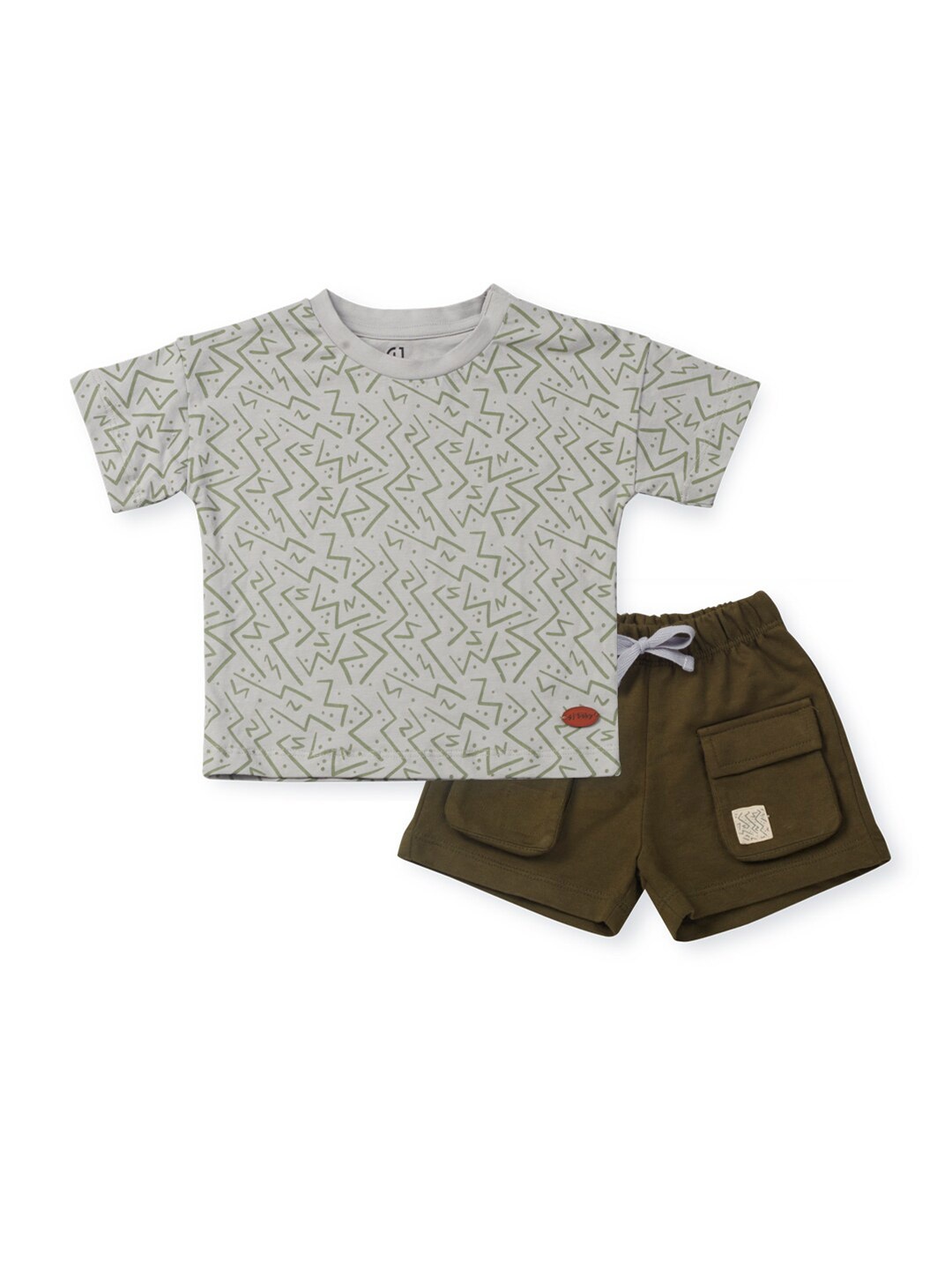 Gini and Jony Infant Boys Printed Pure Cotton T-shirt with Shorts, Grey