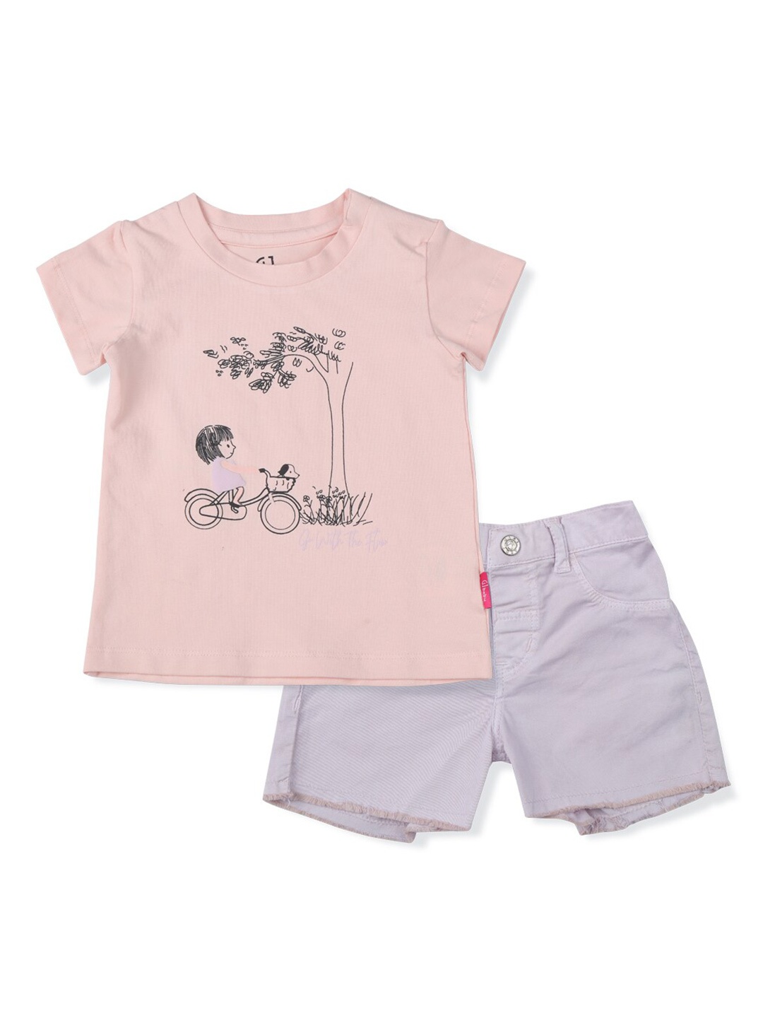 Gini and Jony Girls Printed Cotton T-shirt with Shorts, Pink